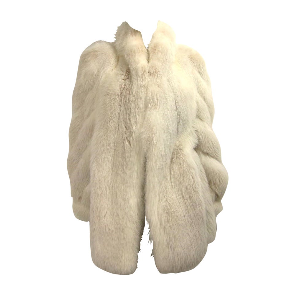 Over sized White Fox Fur Jacket Swirl Sleeves For Sale at 1stdibs