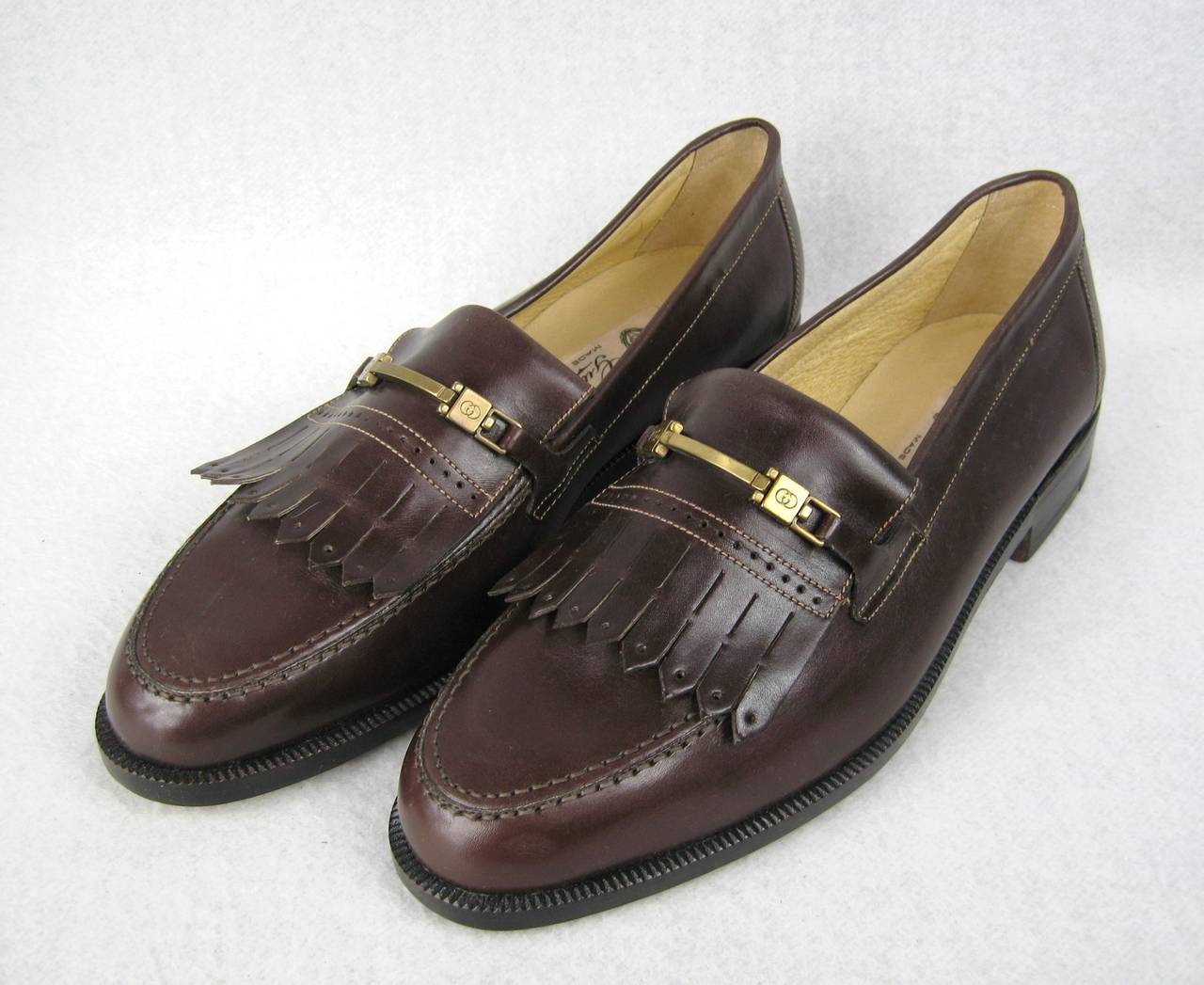 Black 1970s Brown Gucci Fringed Loafer Shoes New Never Worn