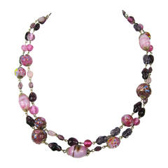 Art Deco Venetian Murano Pink Gold WEDDING CAKE Bead Glass Necklace 4