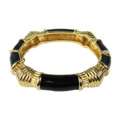 Ciner Bamboo Black Enamel / Gold Gilt Bracelet 1980s Never worn 5