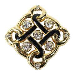 Swarovski Crystal Glitz Black Enamel Brooch Never worn 1980s 4