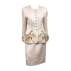 Vintage Oscar De La Renta Silk Satin Ribbed Jacket / Skirt Set