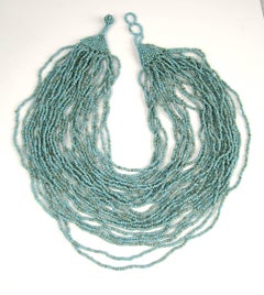 Native American Seed Bead Turquoise 28 Strand Bib Necklace