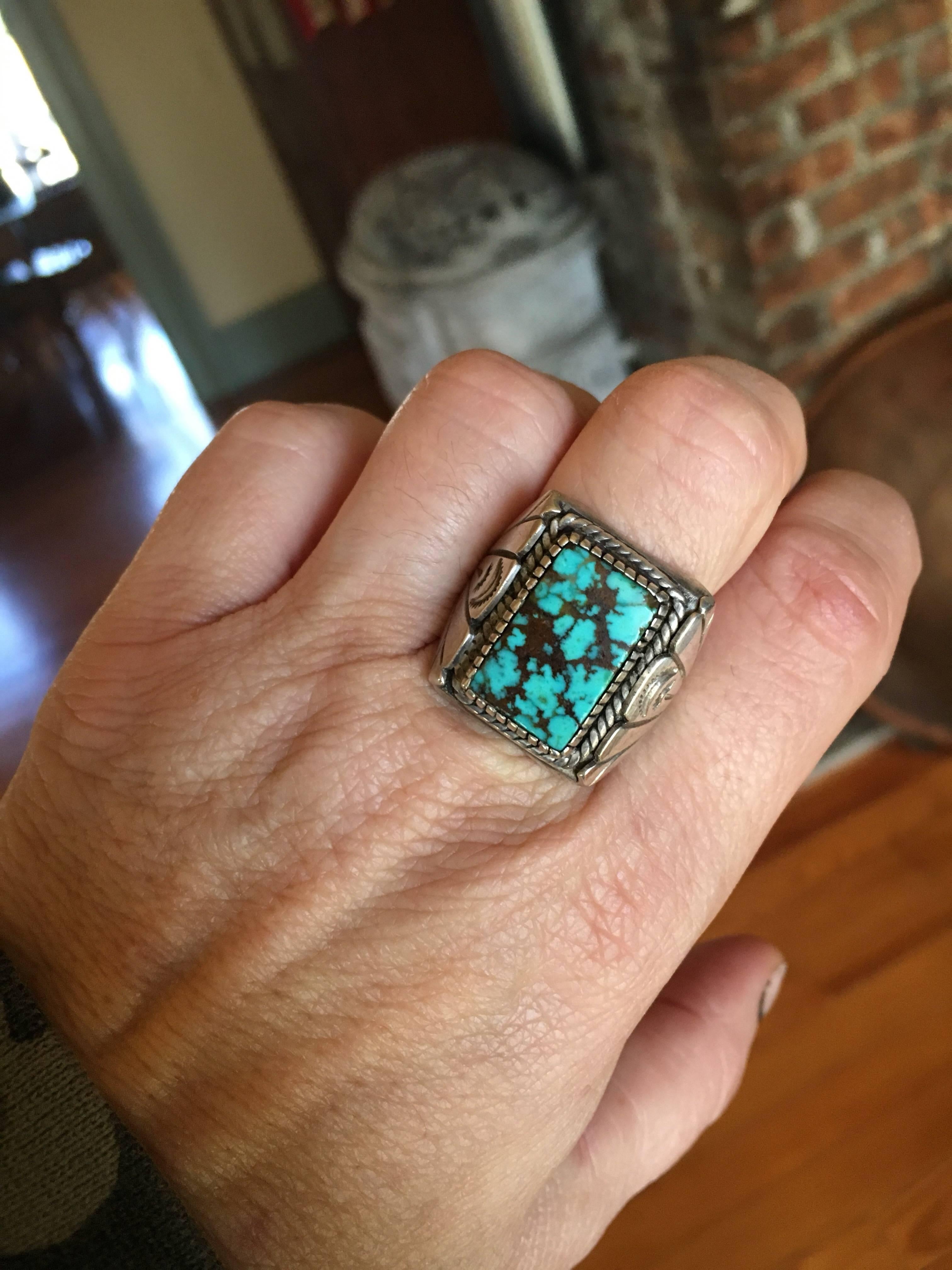 Native American Kingman Sterling Silver Turquoise Hand Crafted Unisex Ring 3