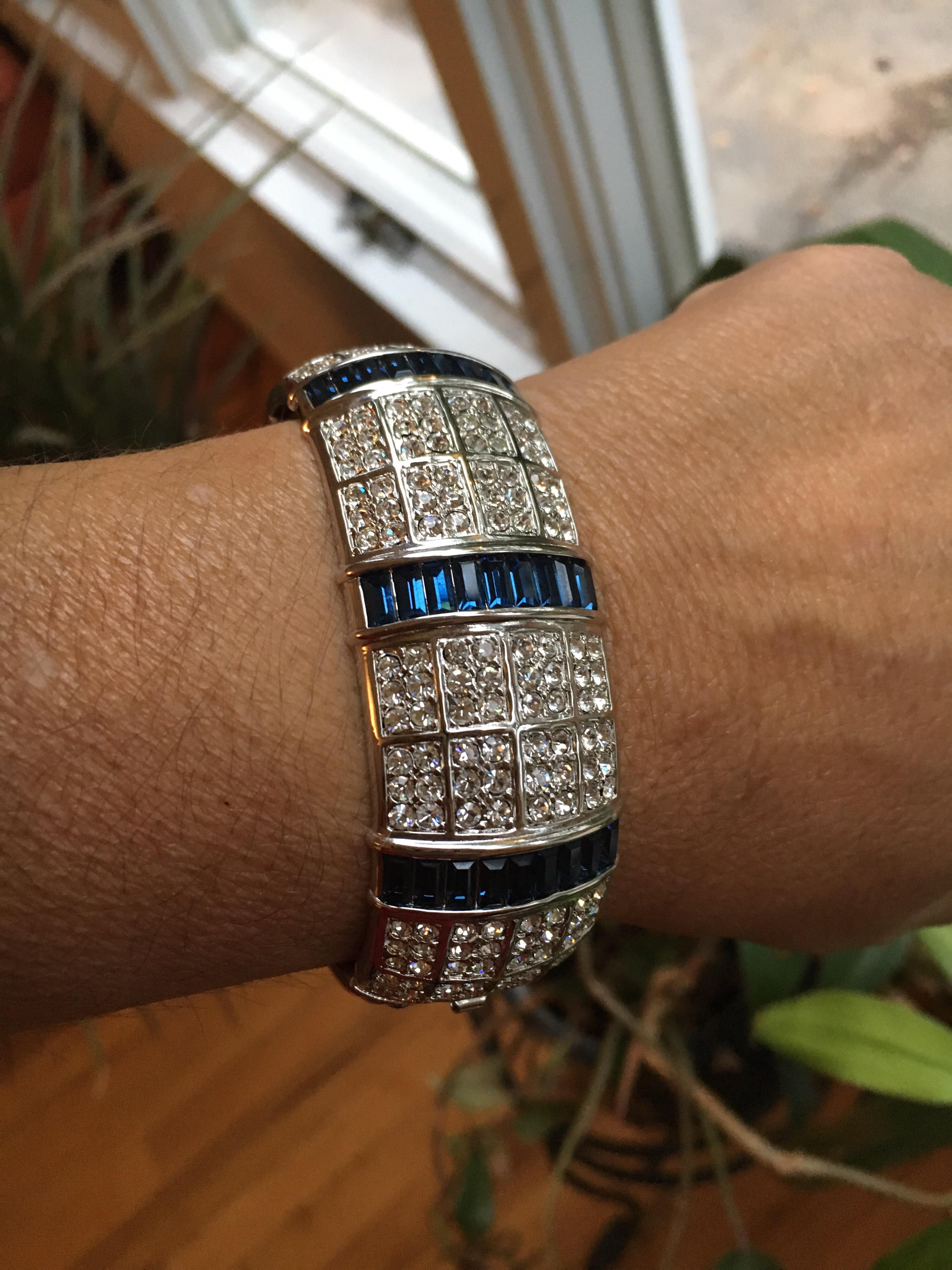 Swarovski Crystal Bracelet Blue & White Bangle 1990s In New Condition For Sale In Wallkill, NY