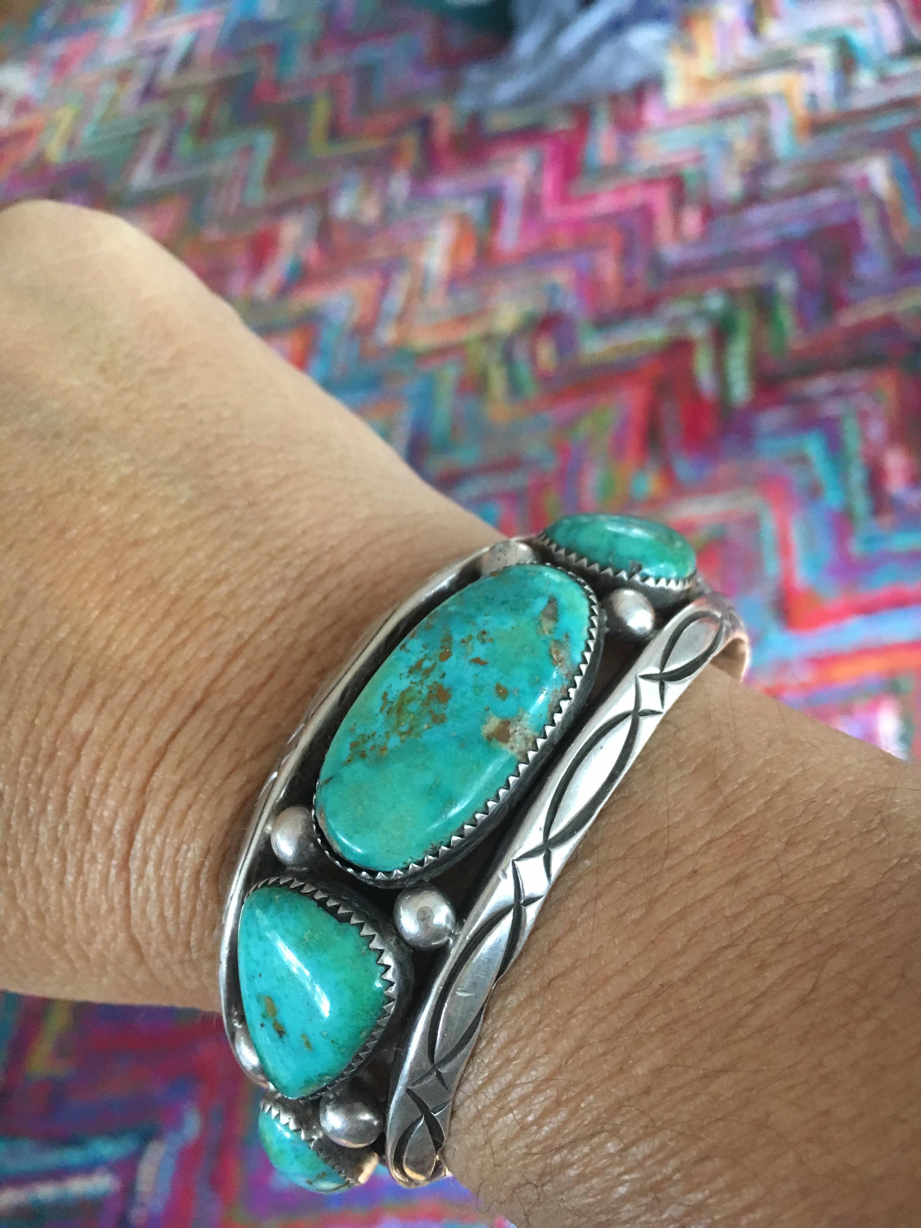Women's or Men's Southwestern Orville Tsinnie Navajo Silver Turquoise Cuff Bracelet