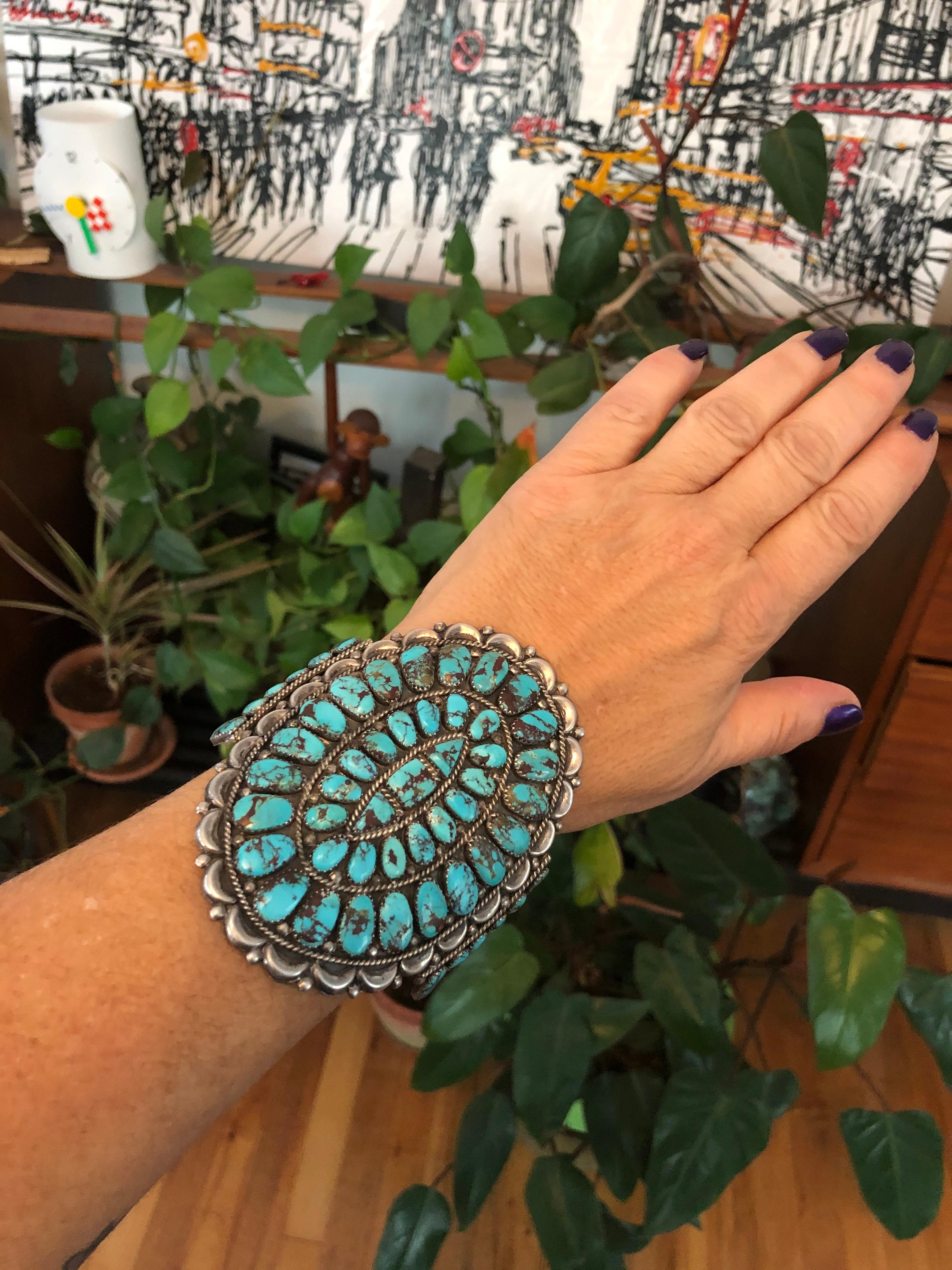 Bracciale Zuni in argento sterling e turchese Nativi Americani in vendita 3