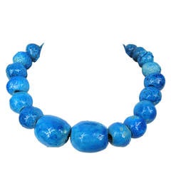 Oversized Ceramic Porcelain Blue Bead Necklace