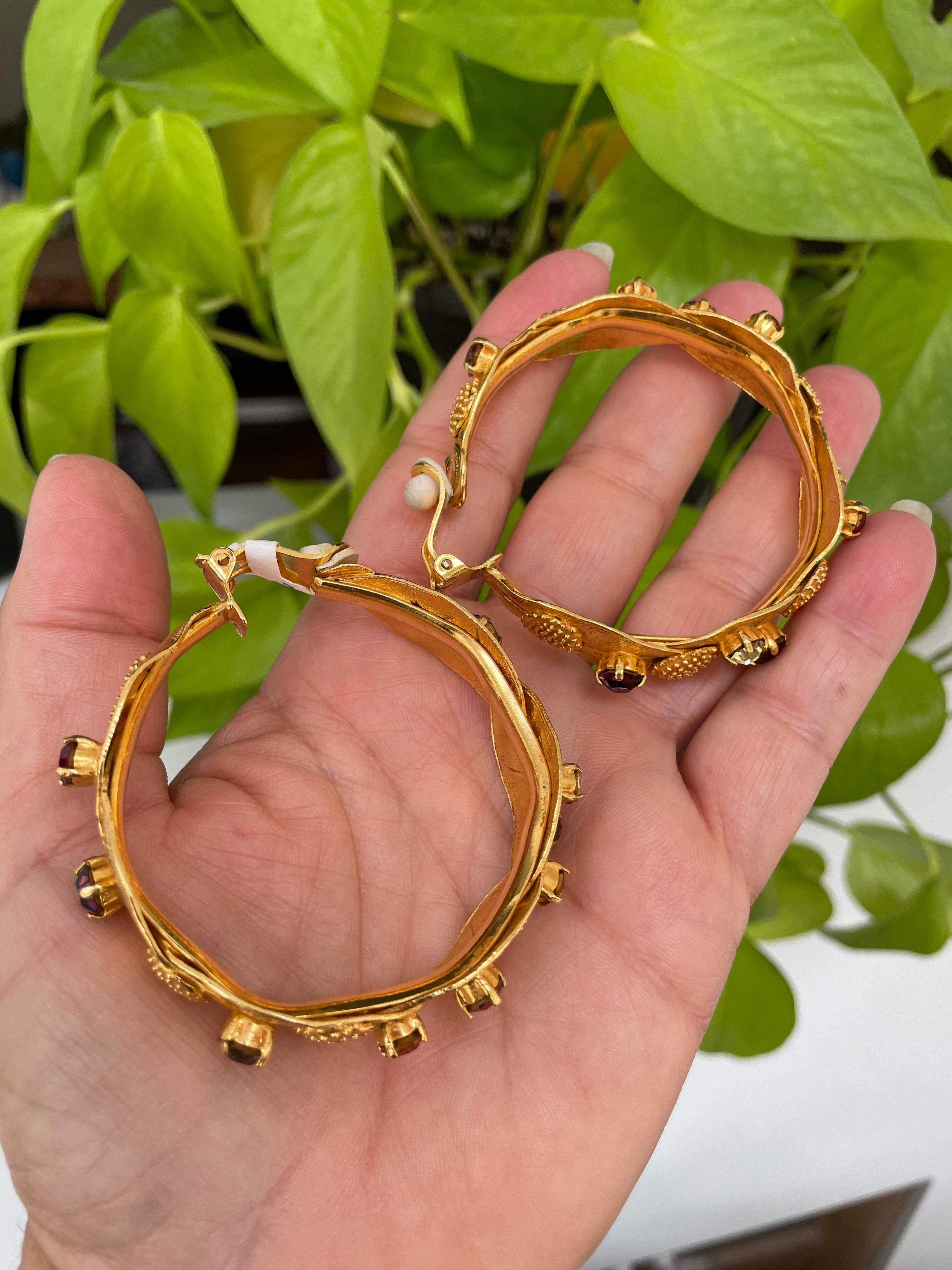 Women's Dominique Aurientis Large Leaf Hoop Earrings New, Never worn 1980s  For Sale