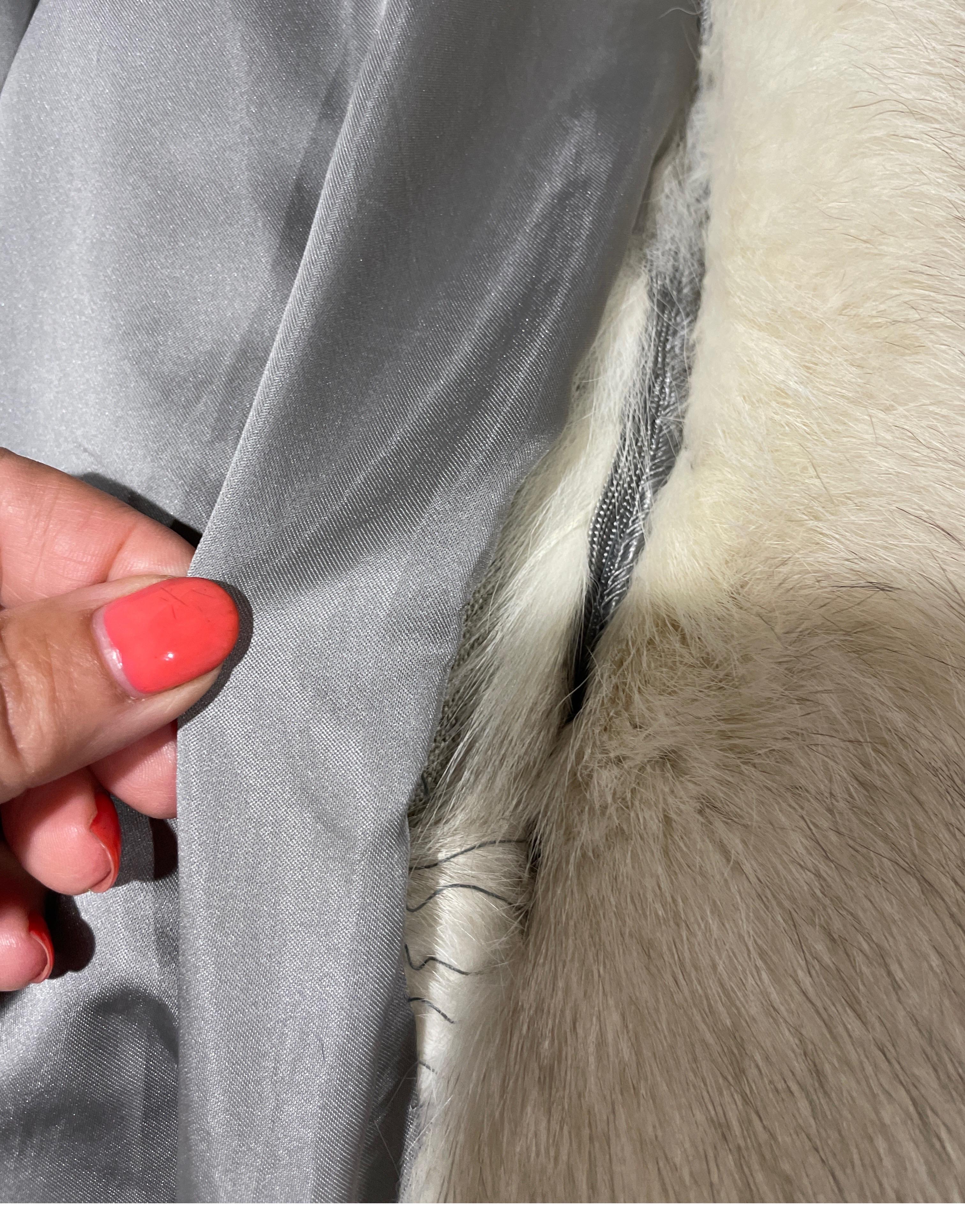  Fox Scalloped edge Fur Jacket Oversized Large Unisex White Silver Tipped  4