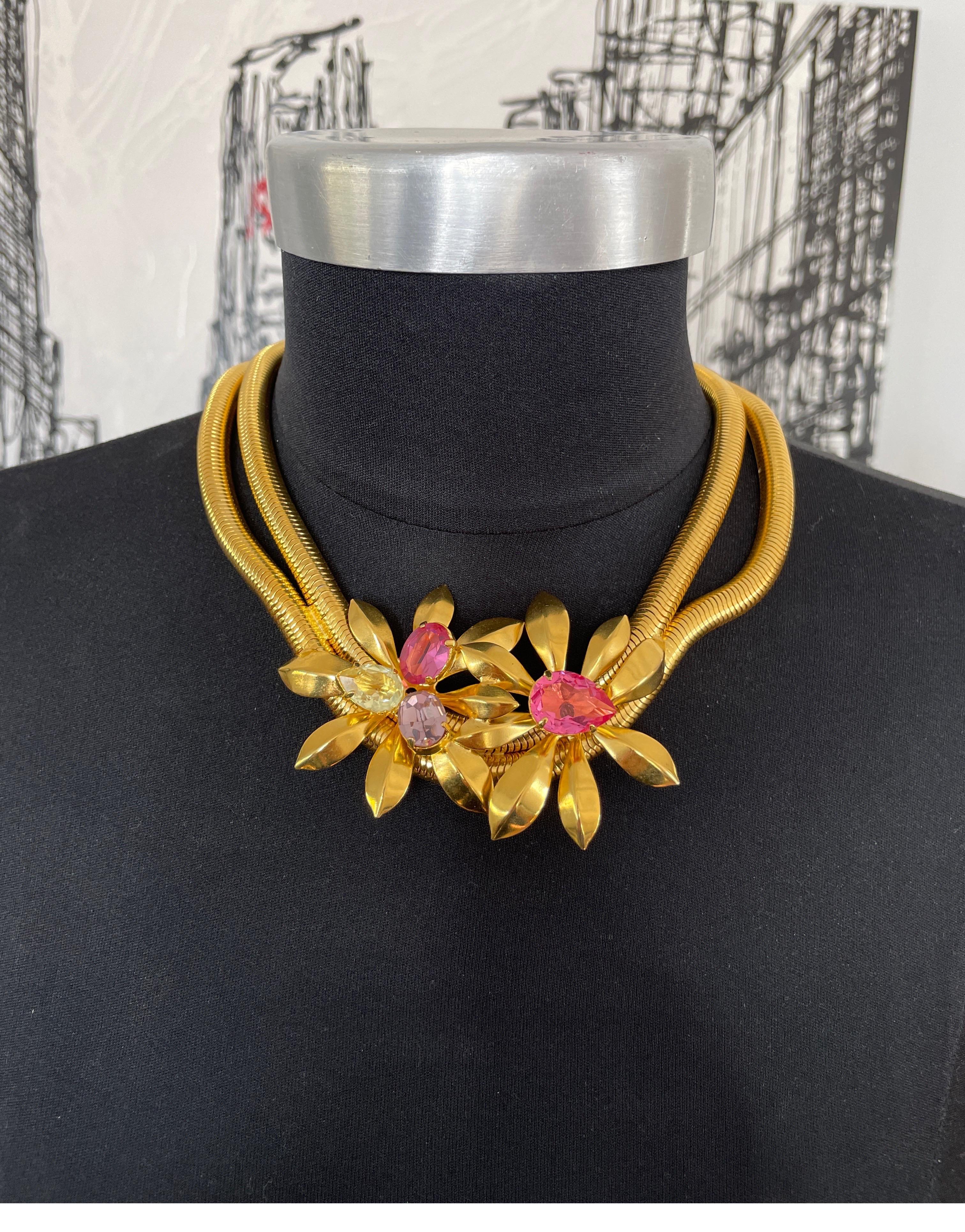 1990s Philippe Ferrandis Floral Crystal Necklace New Never Worn  For Sale 2