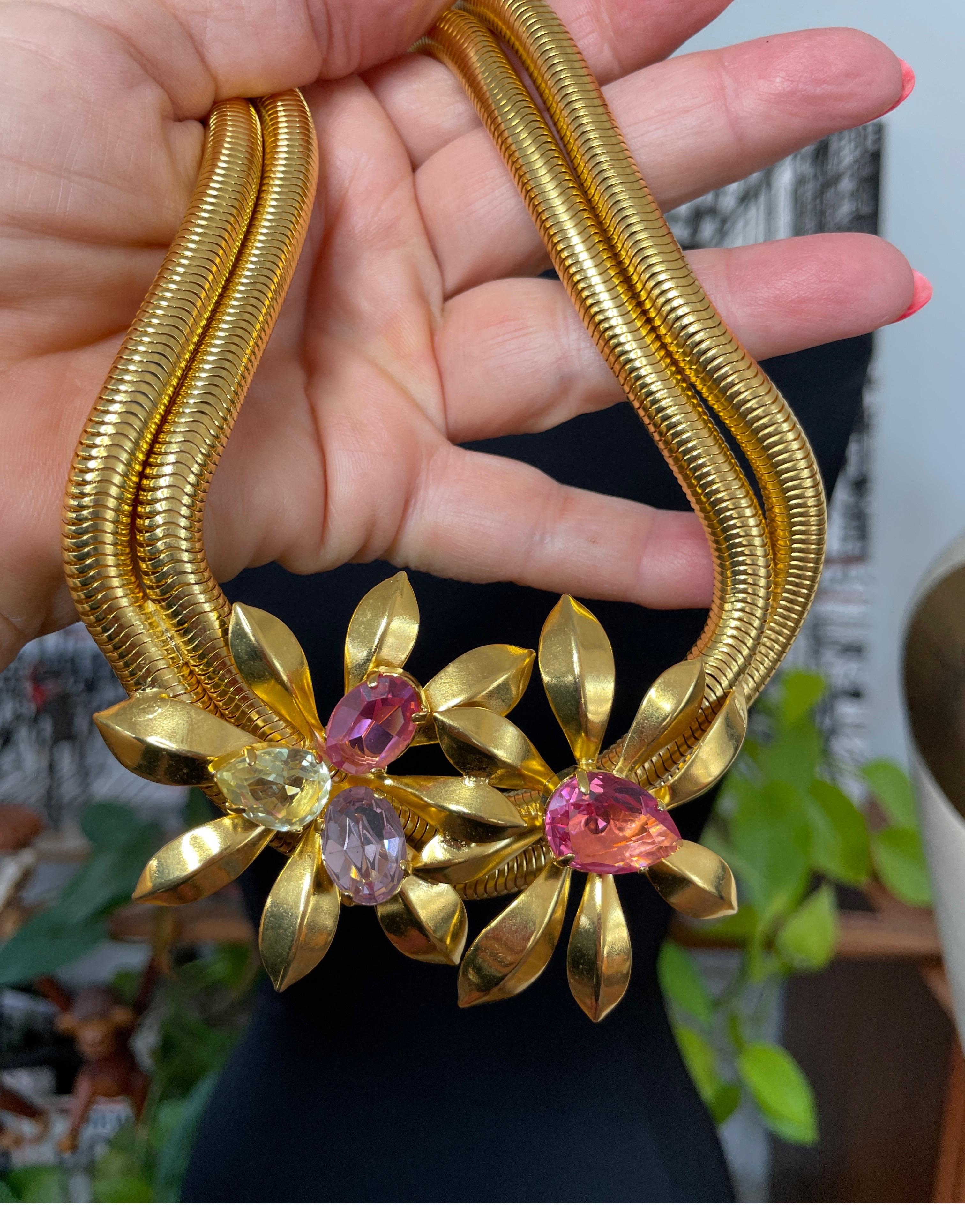 1990s Philippe Ferrandis Floral Crystal Necklace New Never Worn  For Sale 4