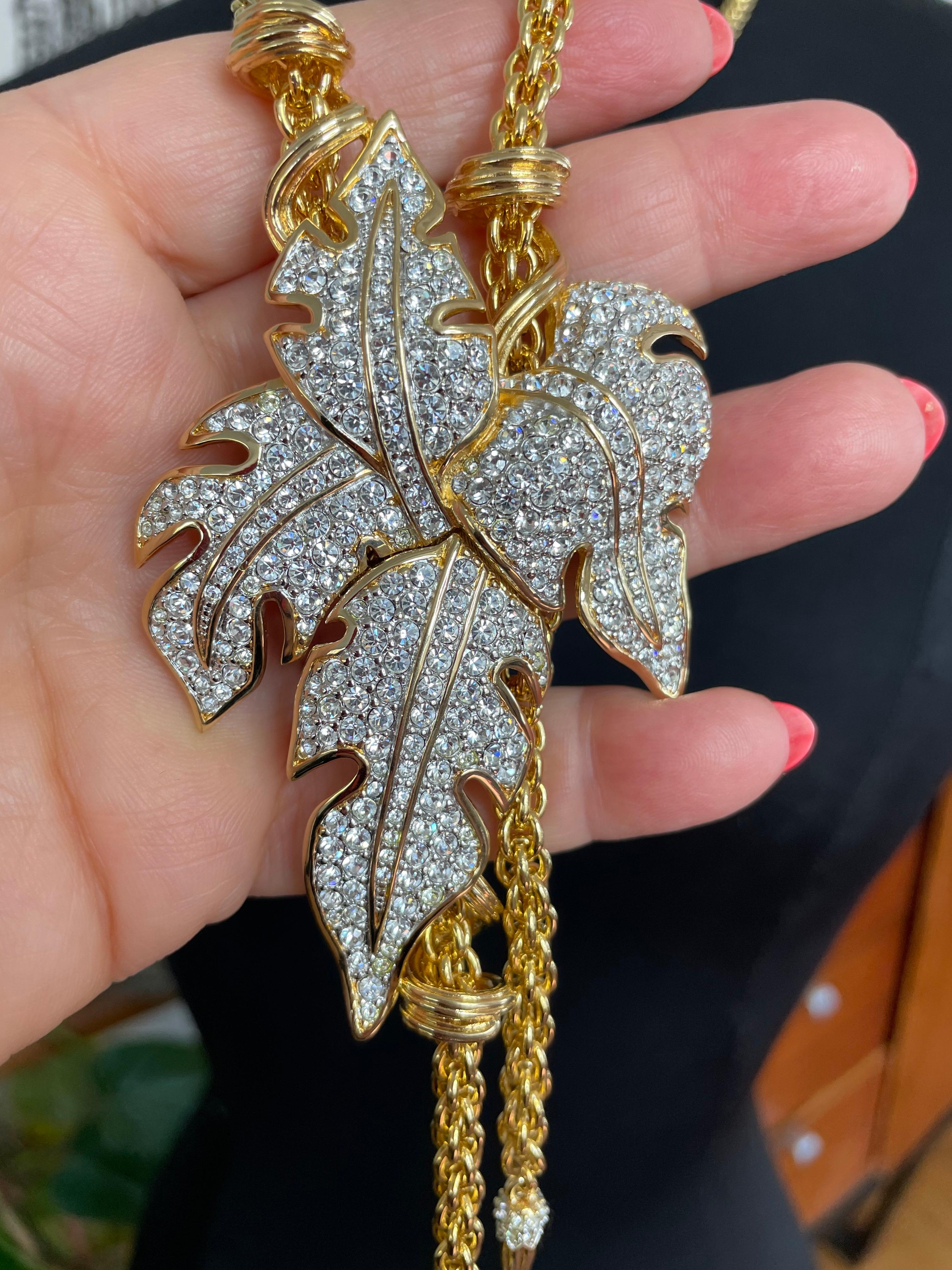 Massive Swarovski Crystal Leaf Lariat Necklace New,  Never Worn 1990s  For Sale 1