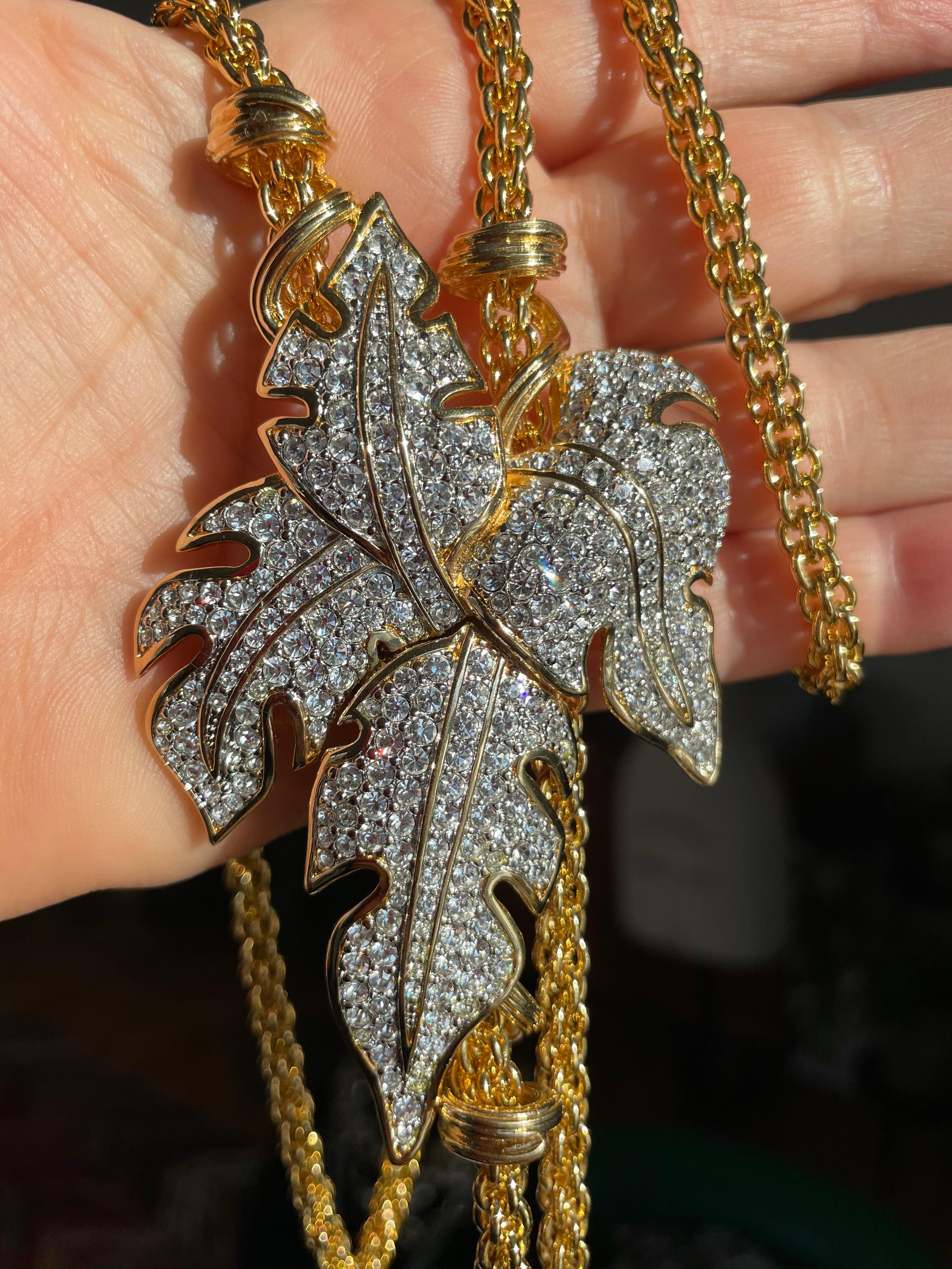 Massive Swarovski Crystal Leaf Lariat Necklace New,  Never Worn 1990s  For Sale 2