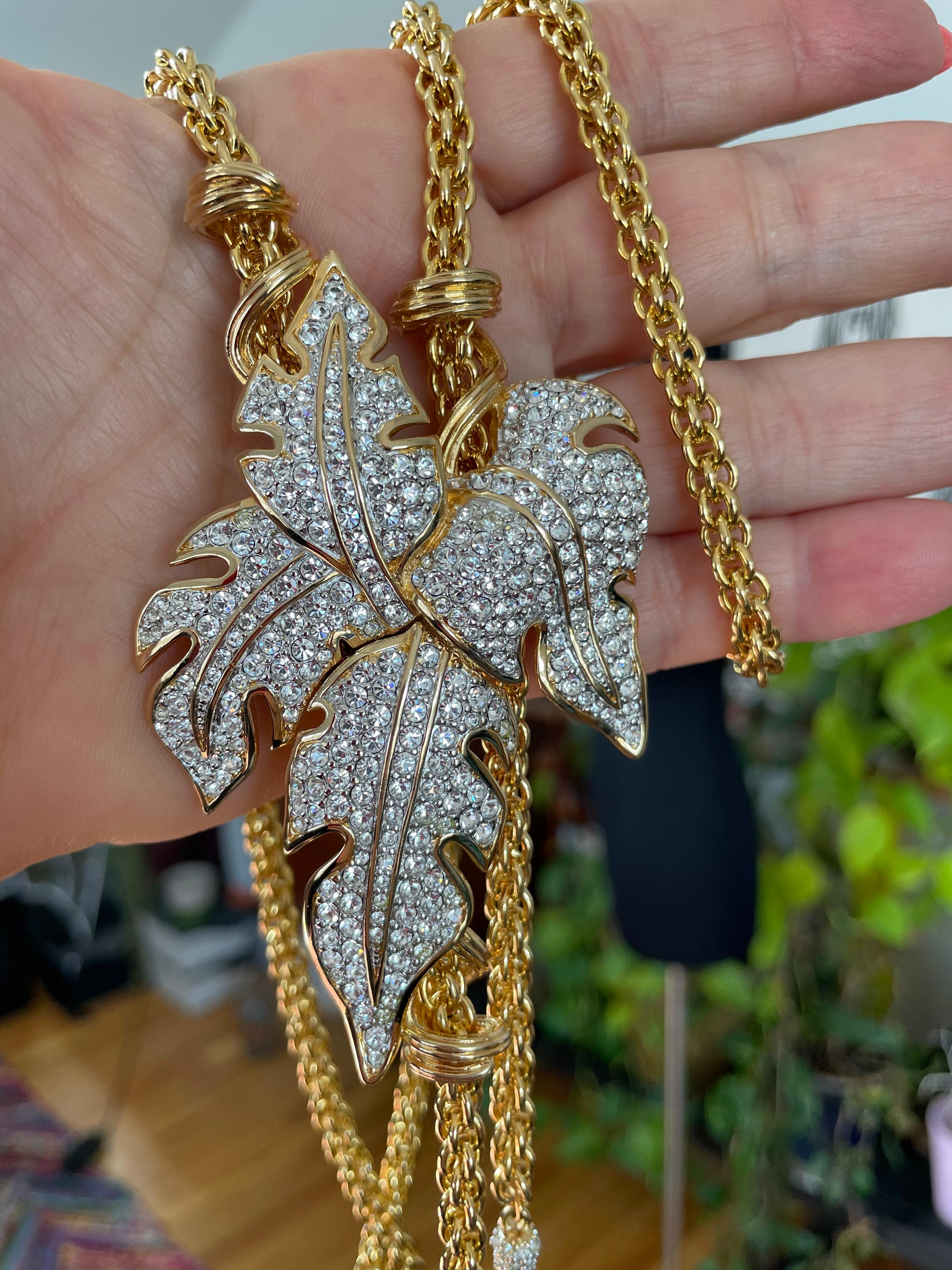 Massive Swarovski Crystal Leaf Lariat Necklace New,  Never Worn 1990s  For Sale 3