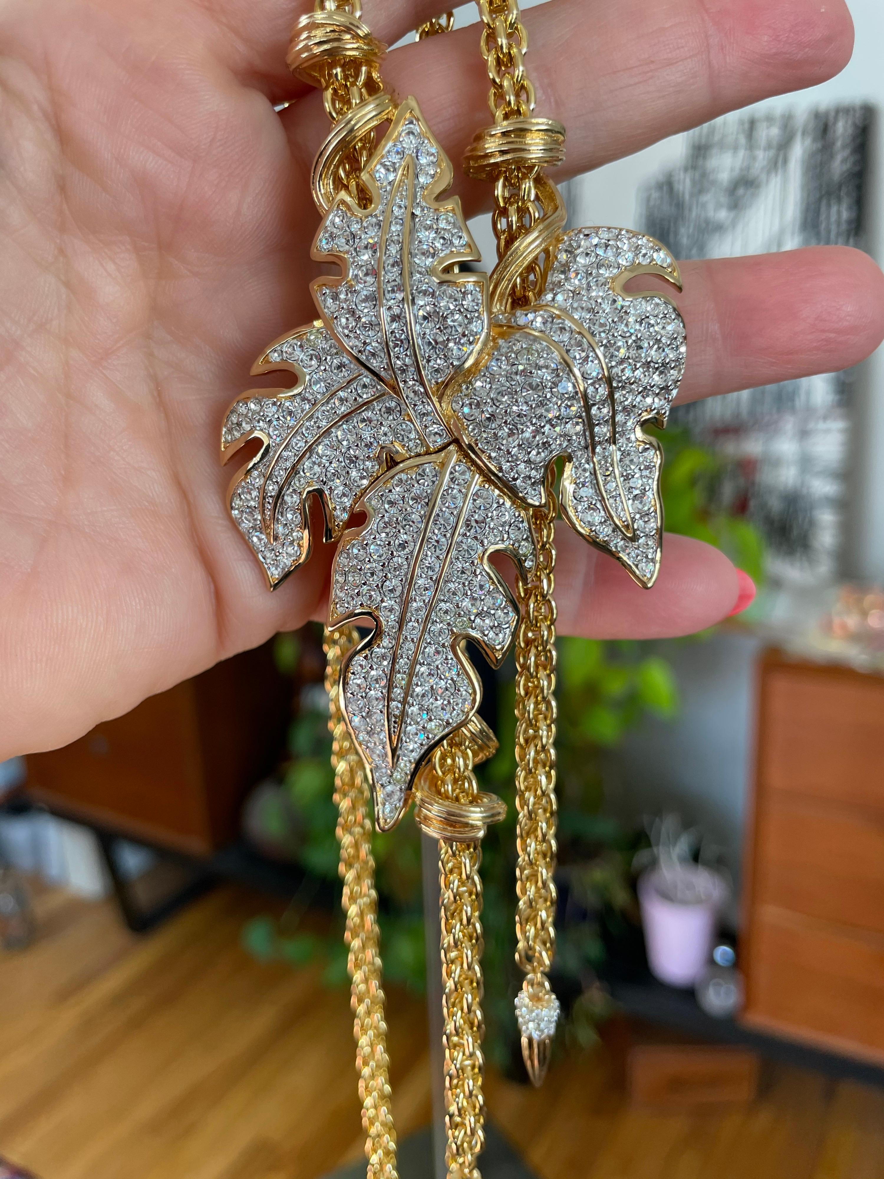 Massive Swarovski Crystal Leaf Lariat Necklace New,  Never Worn 1990s  For Sale 4