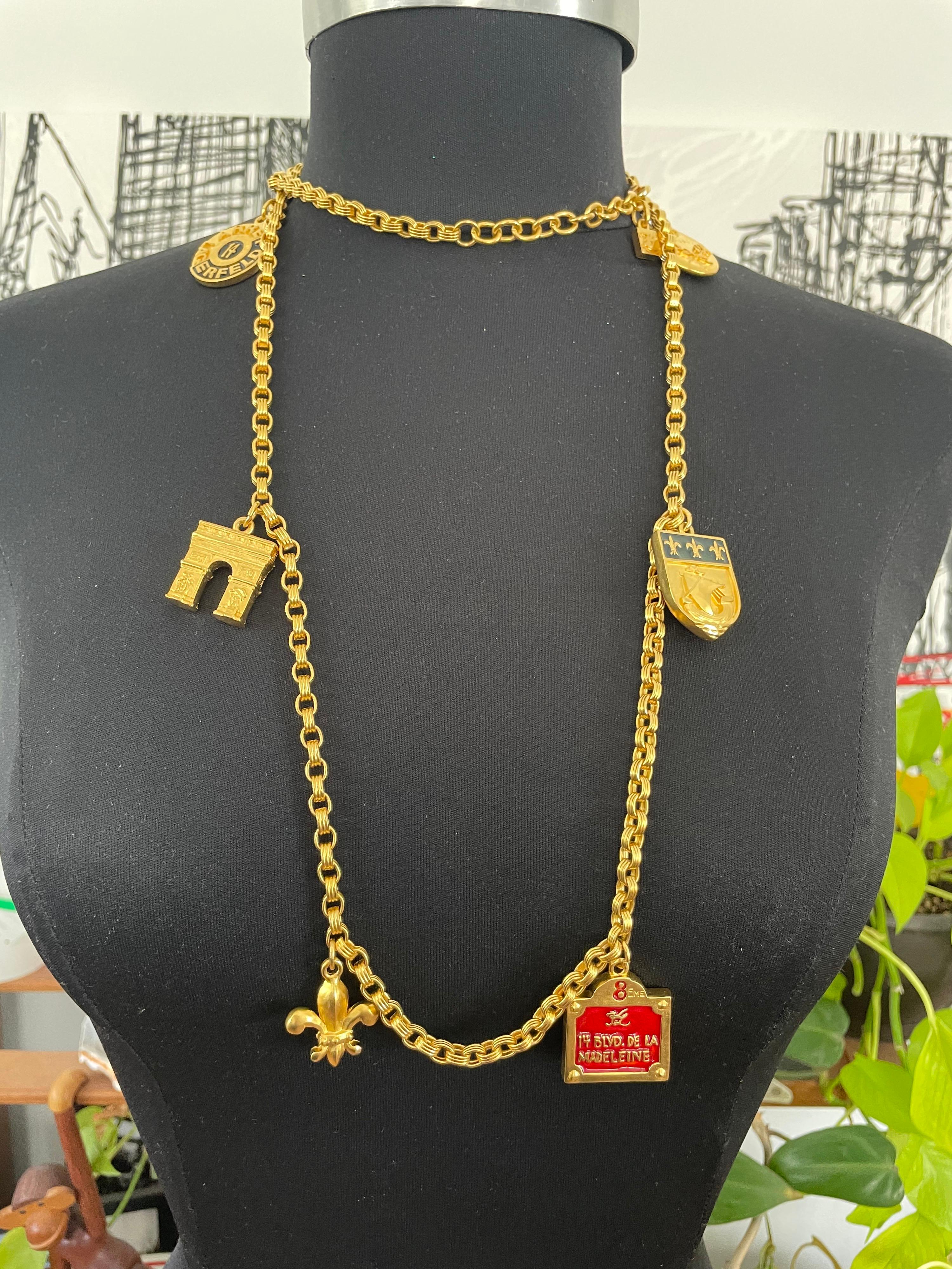 Women's Karl Lagerfeld Enameled Charm Necklace 14 Blvd De La Madeleine New, Never Worn  For Sale