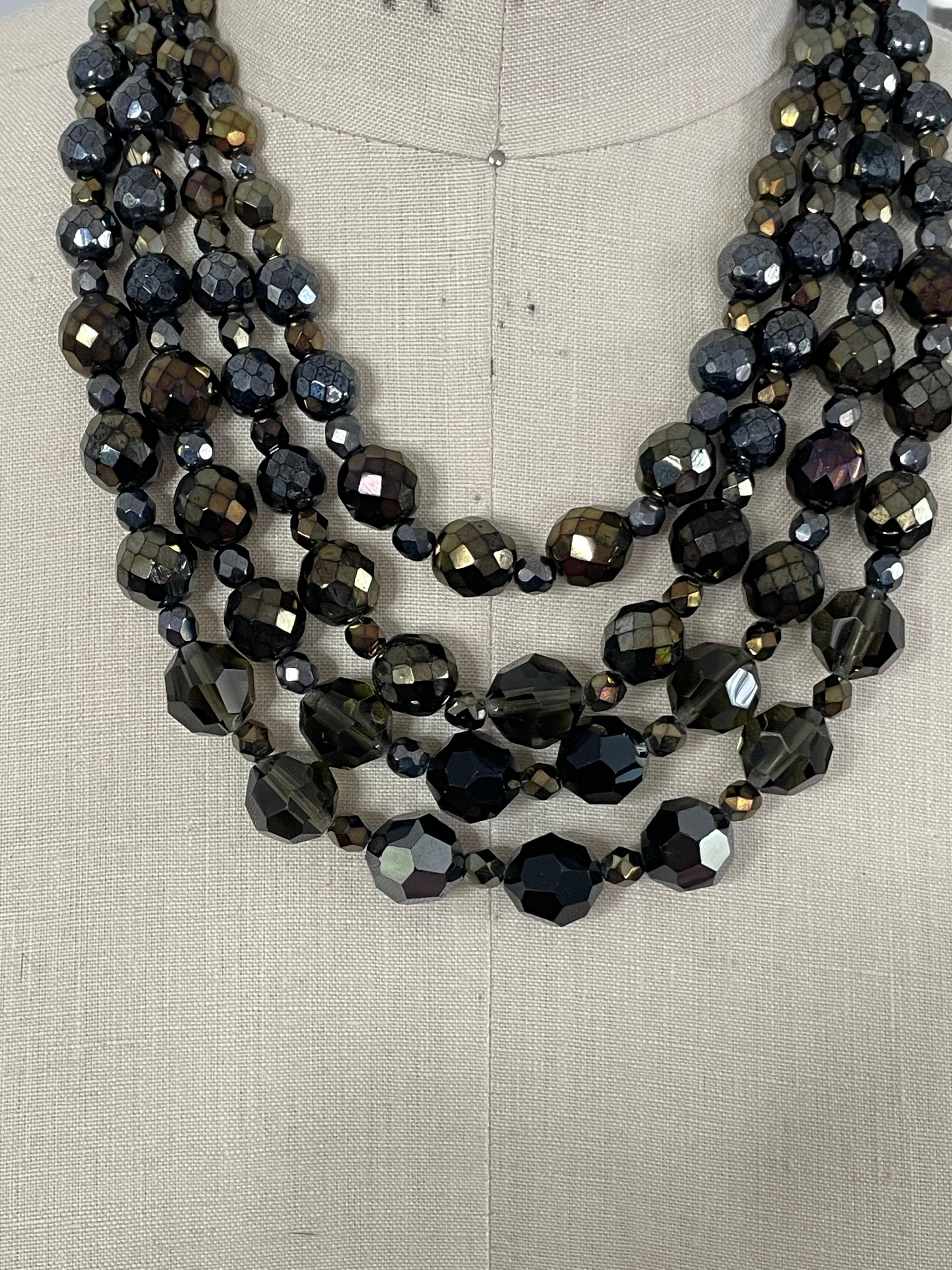 Women's BARRERA Bib Necklace 4 strand faceted Glass 1990s For Sale