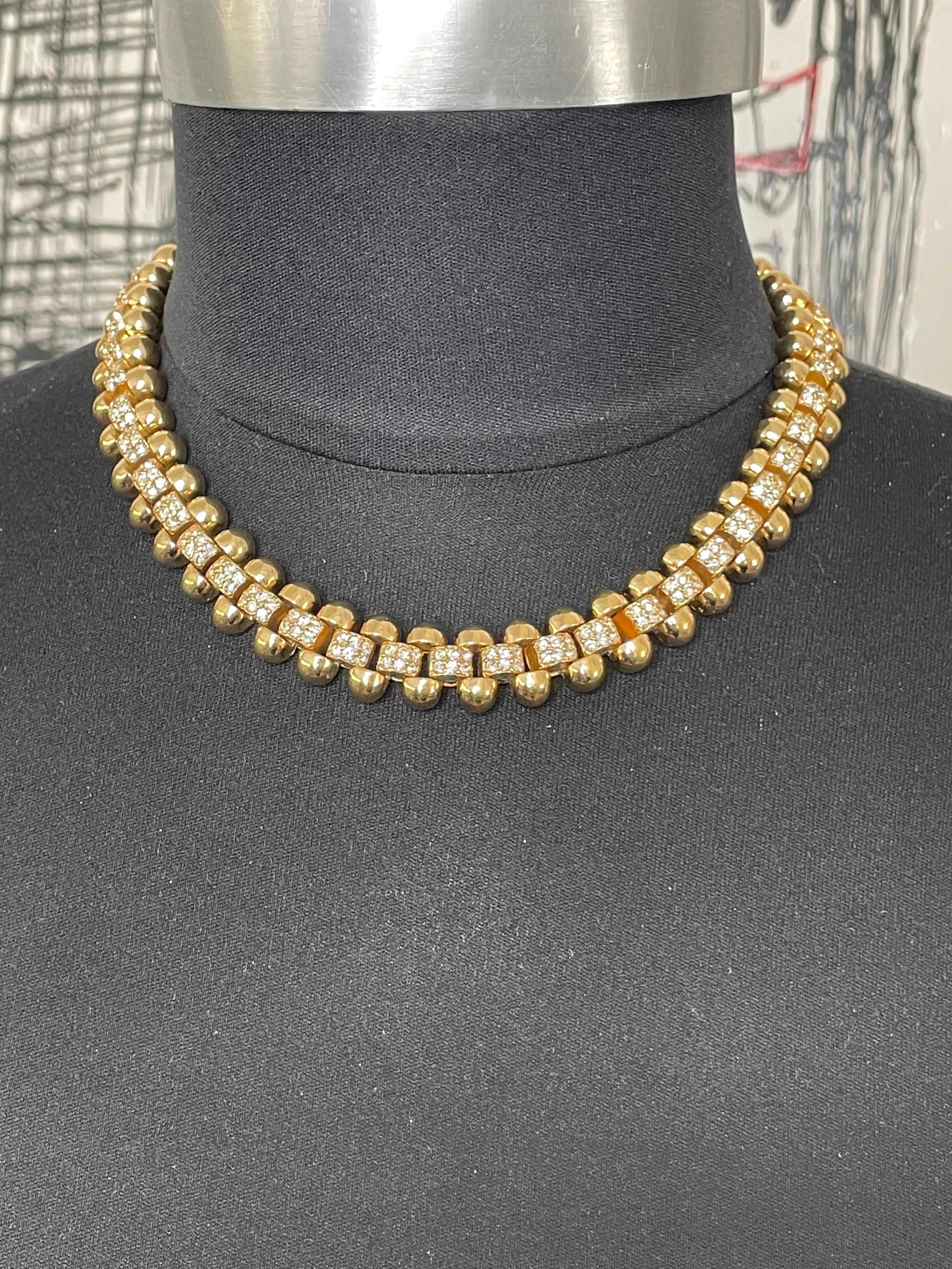 Ciner Swarovski Necklace Crystal Encrusted Gold tone 1990s For Sale 1