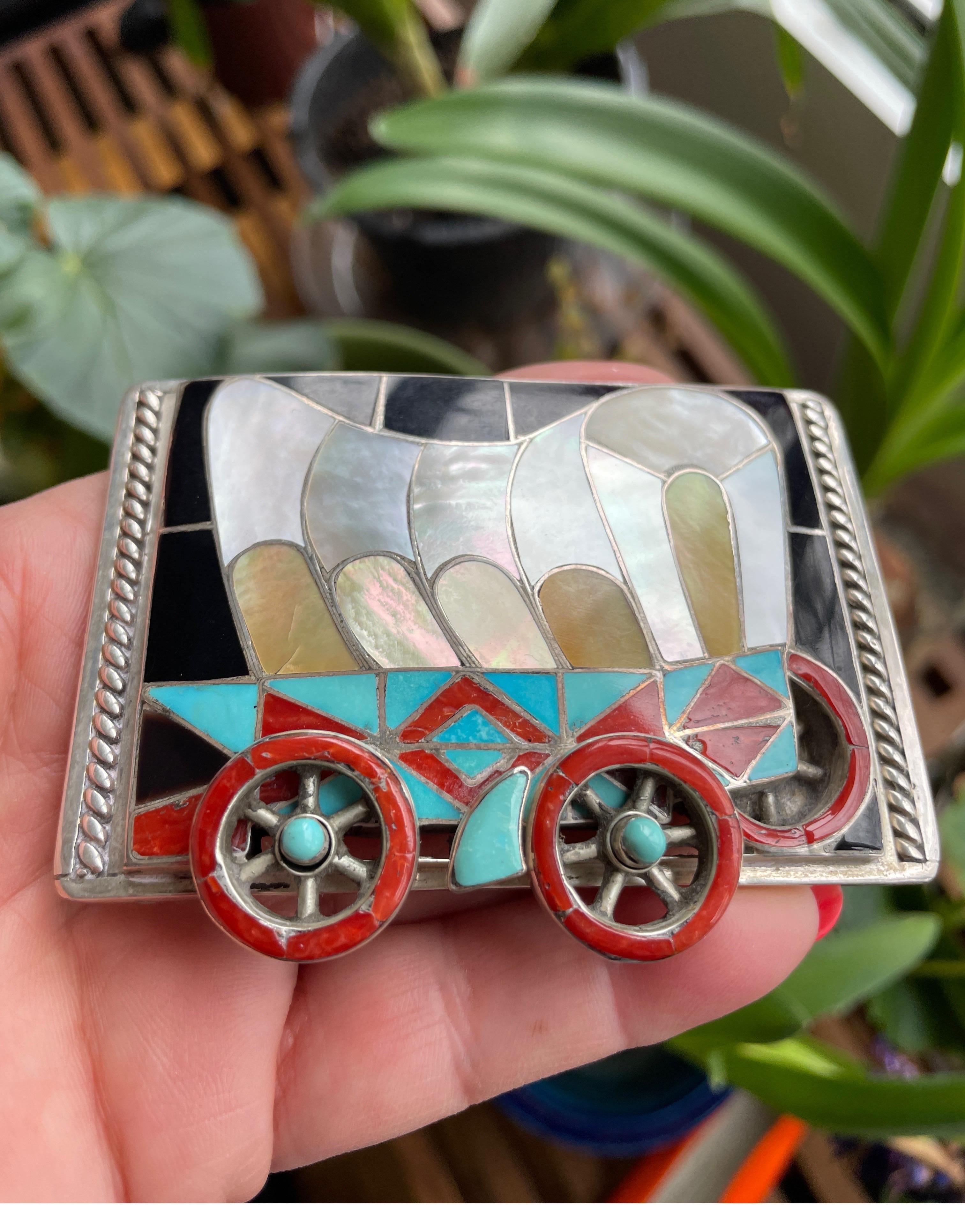 Native American Helen & Lincoln Zunie Wagon Sterling Silver Belt Buckle In New Condition For Sale In Wallkill, NY