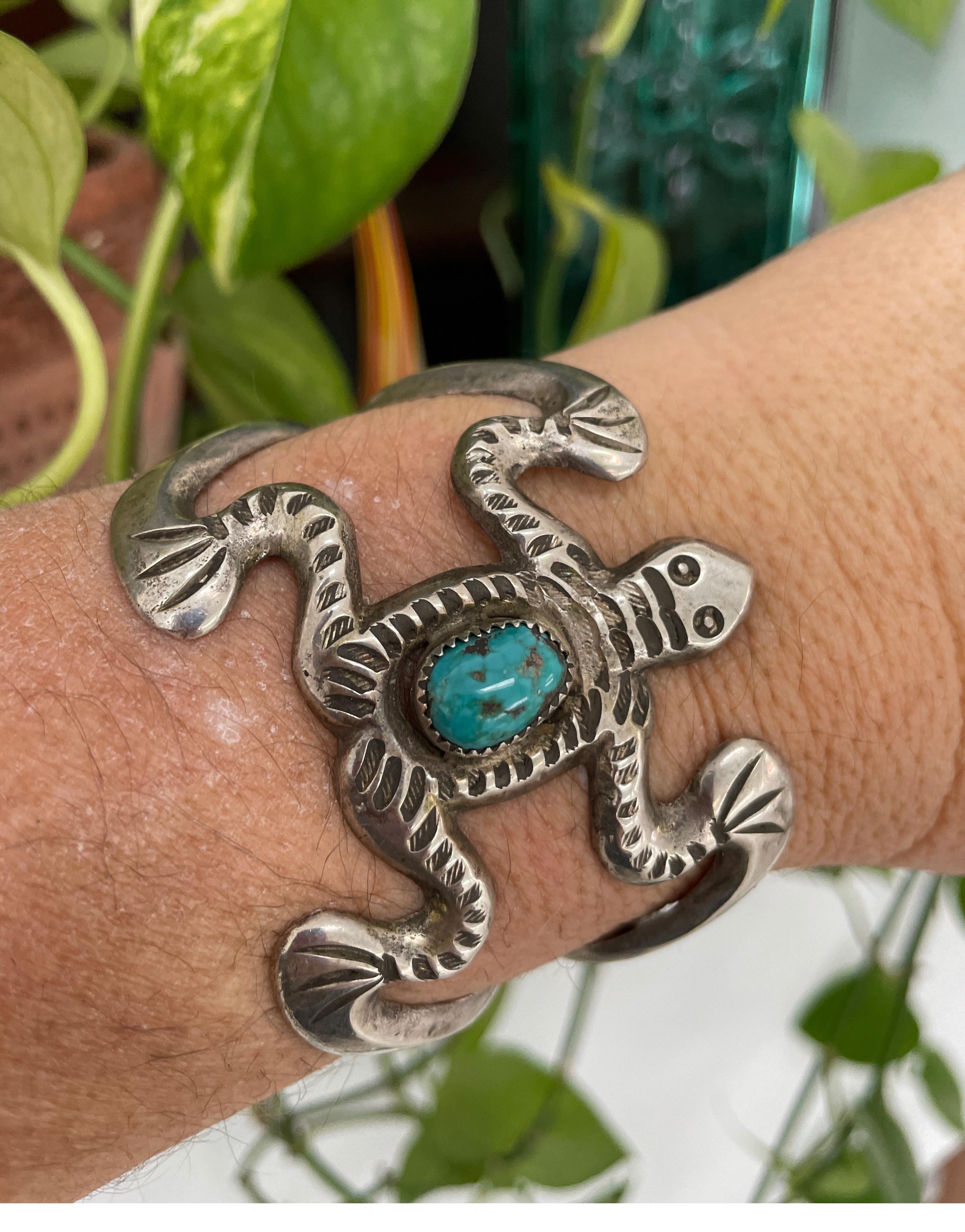  Sterling Silver Bracelet Sandcast Frog Cuff Native American Navajo   For Sale 1