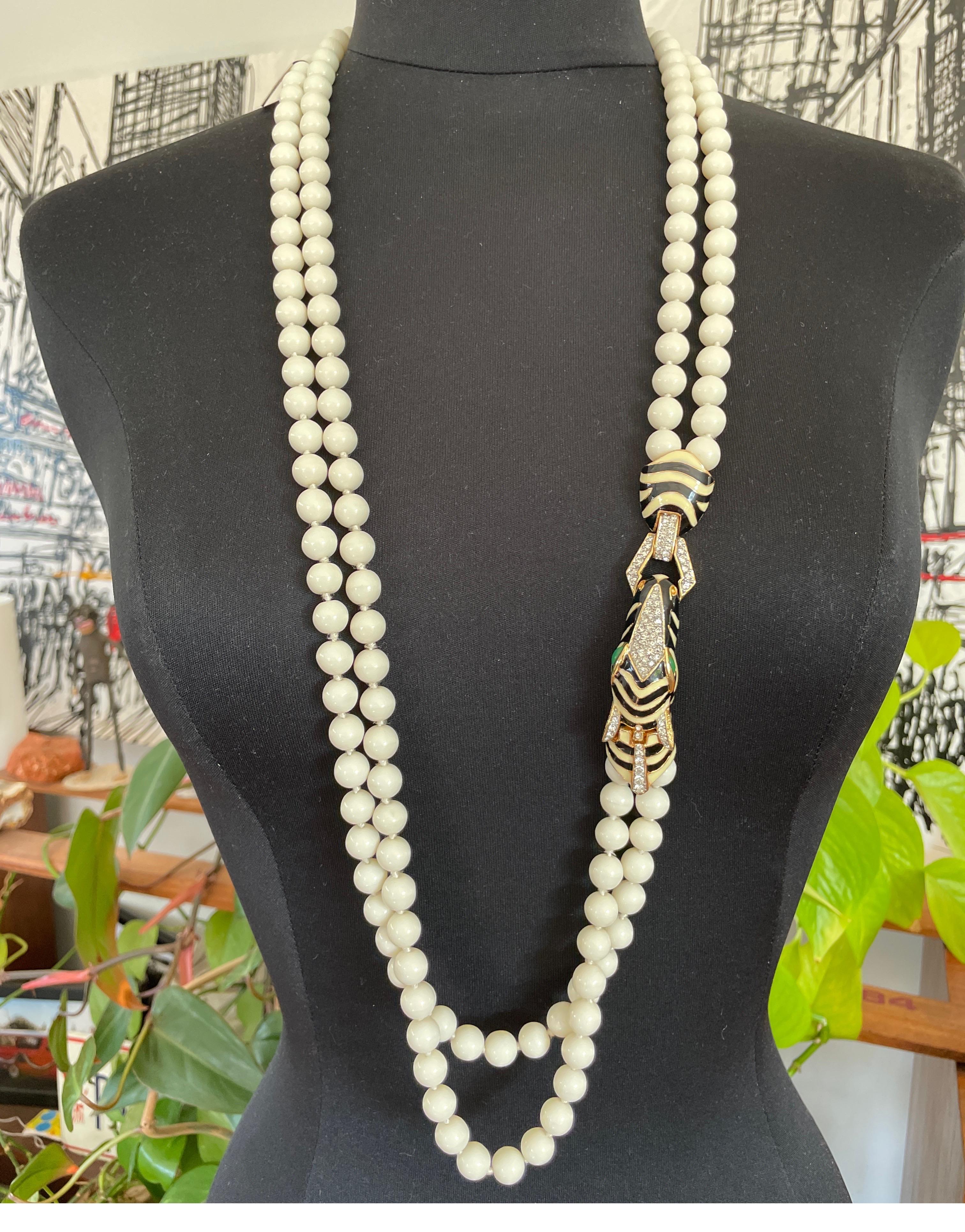Women's  Ciner Crystal Double Strand Zebra Necklace Goldtone 1980s  For Sale