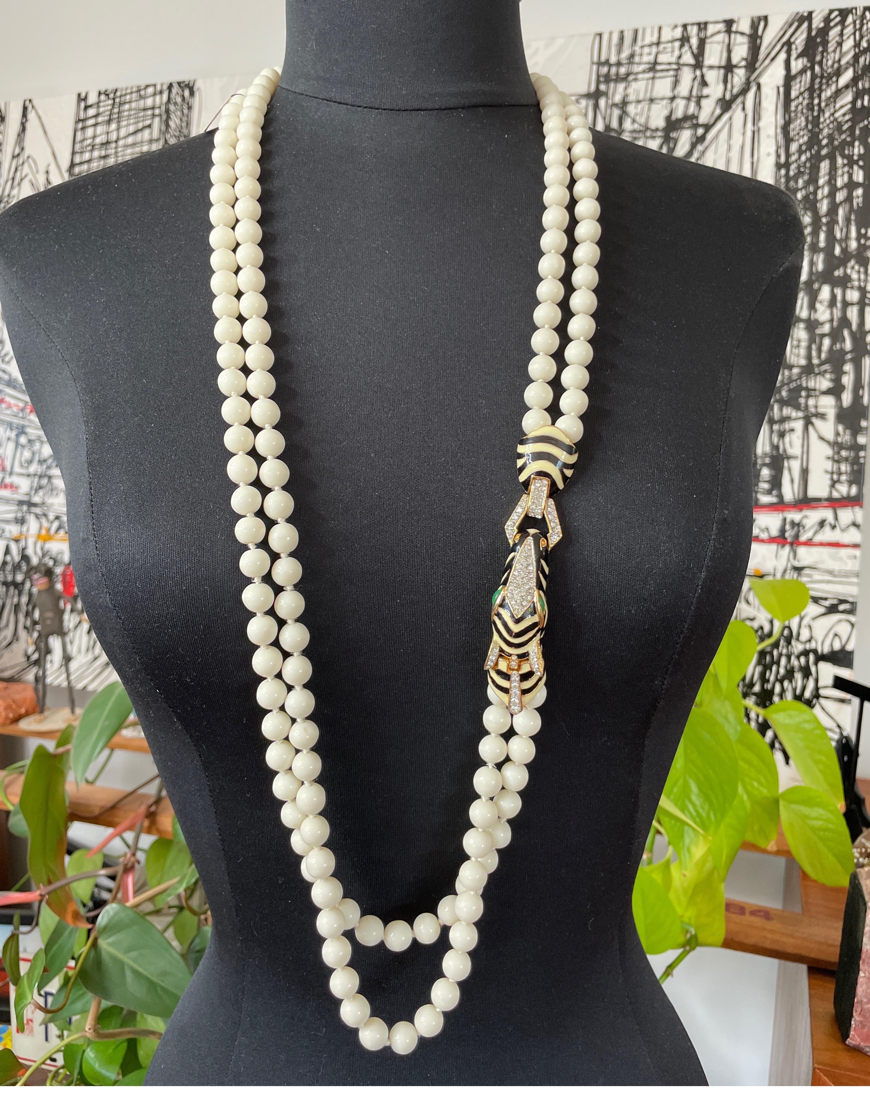 Collana Ciner Crystal Double Strand Zebra Goldtone 1980s in vendita 4