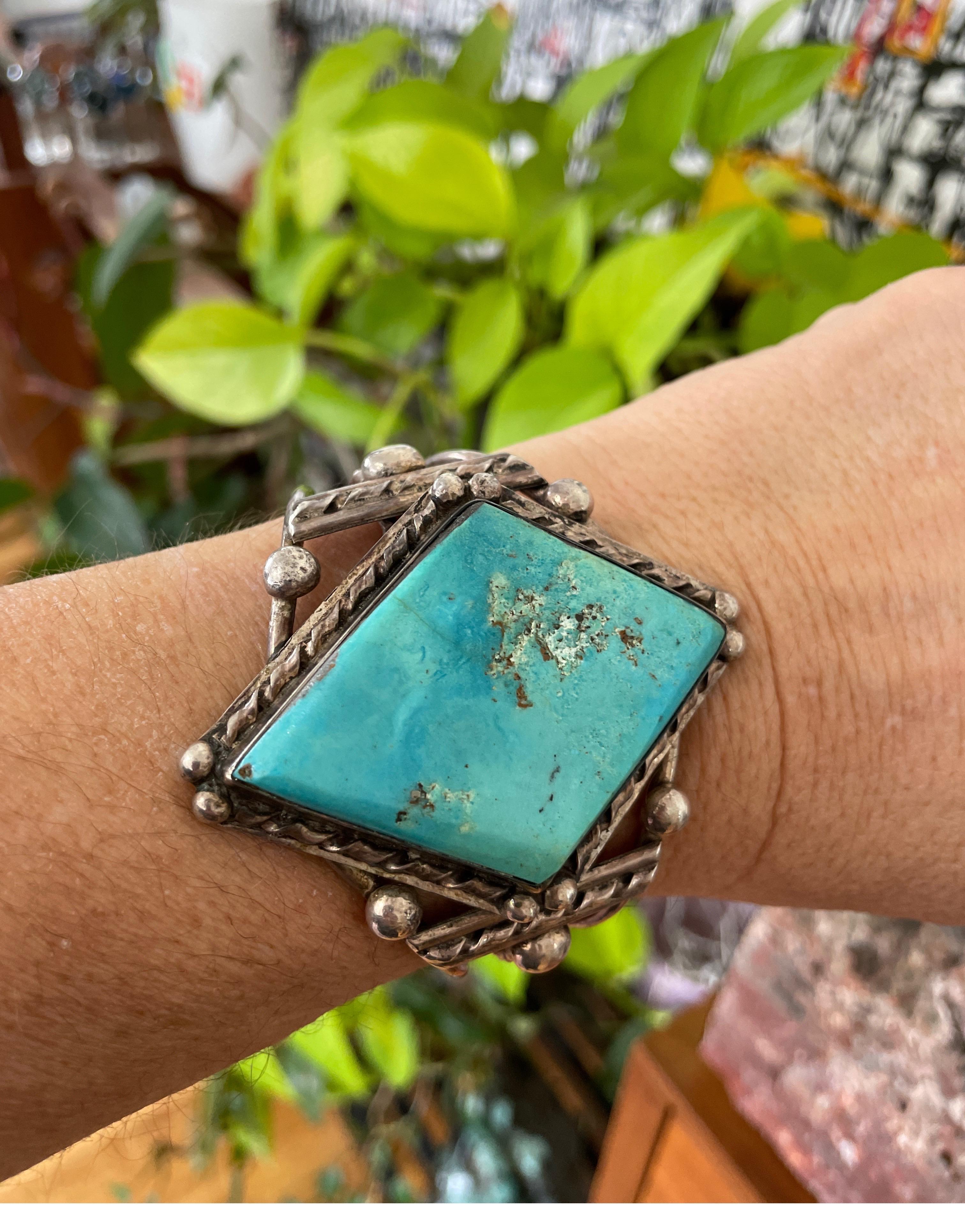 Bracelet manchette Pawn en argent sterling avec turquoise Navajo du Sud-Ouest Unisexe en vente