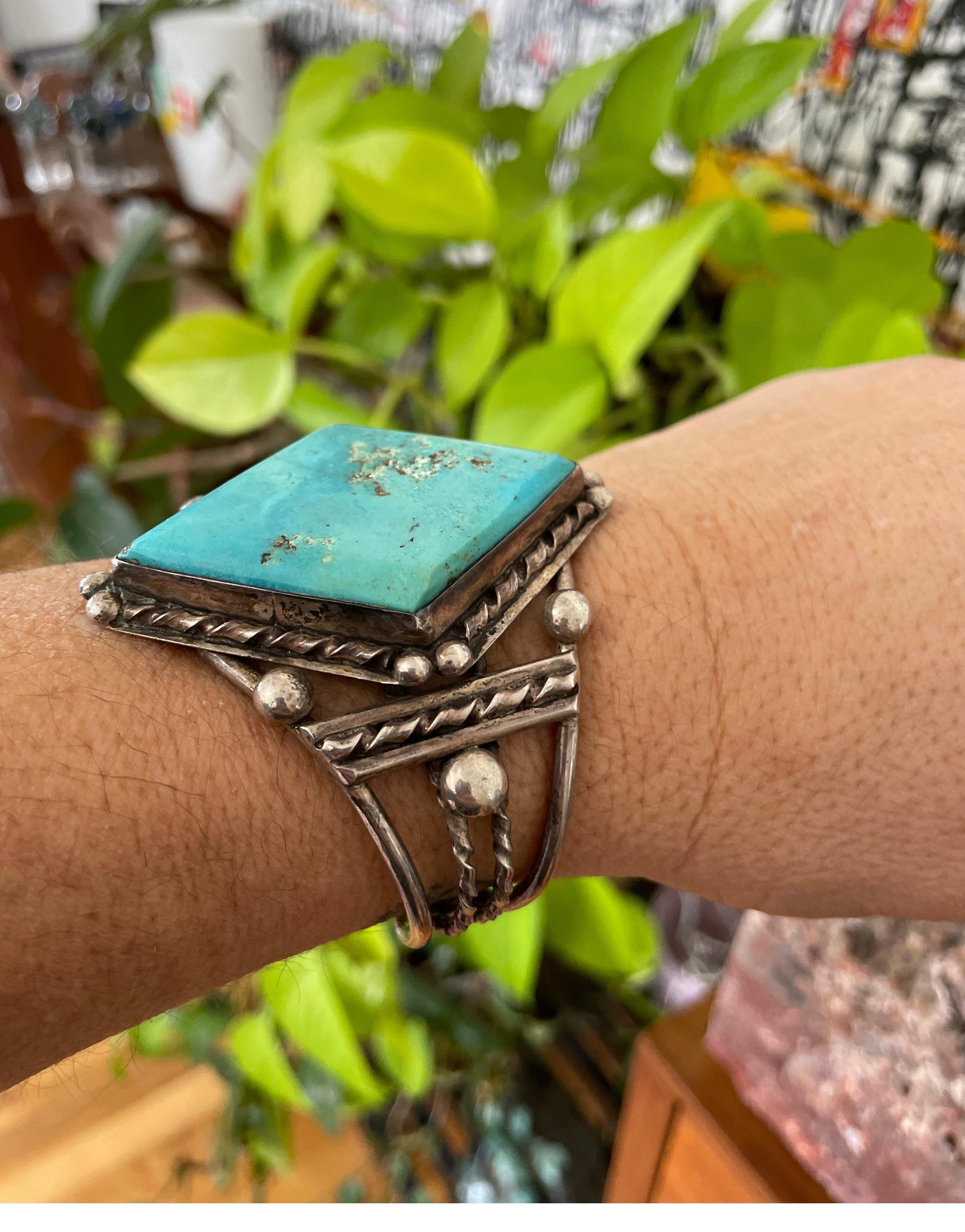 Native American Sterling Silver Pawn Southwestern Navajo Turquoise Cuff Bracelet For Sale