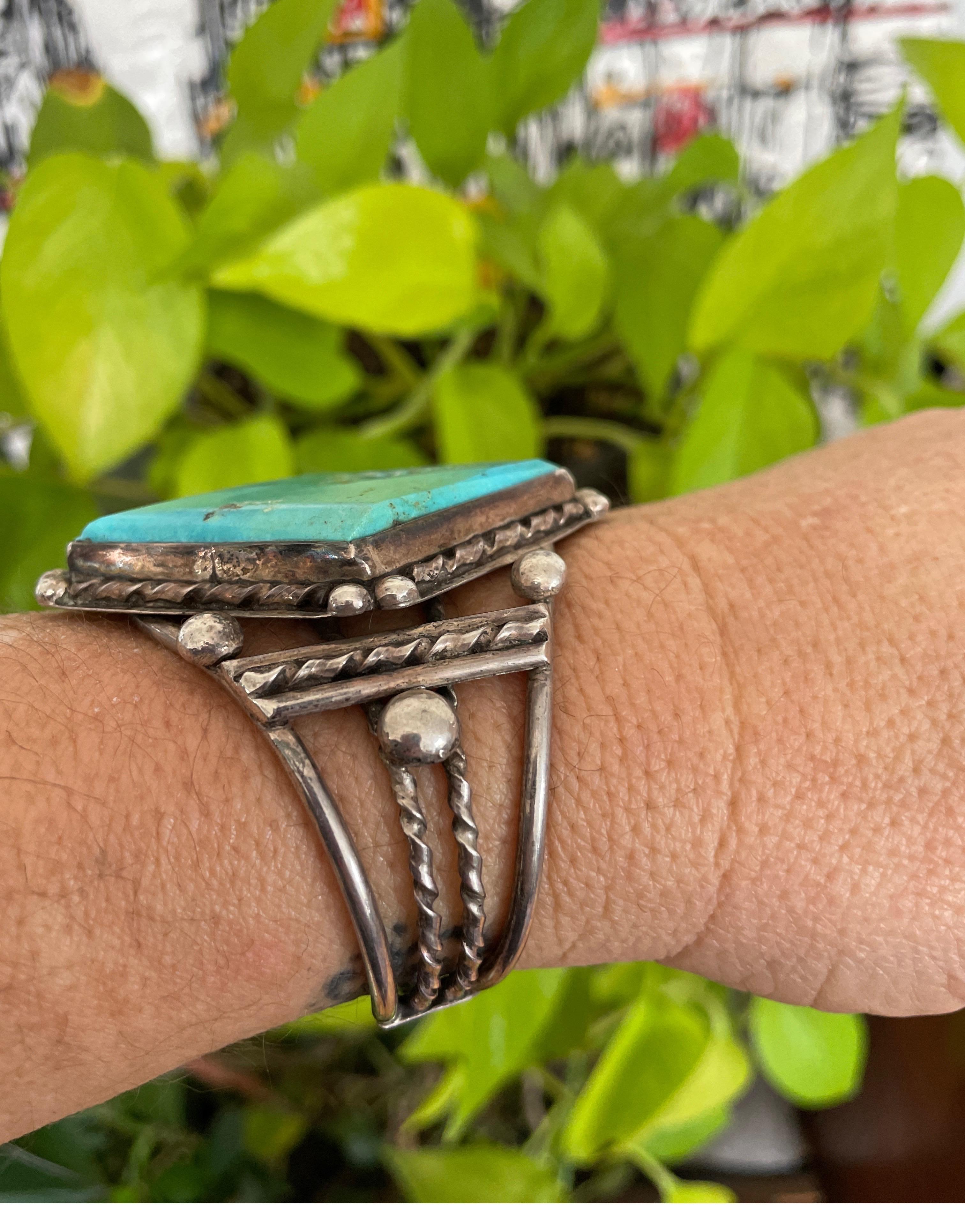 Sterling Silver Pawn Southwestern Navajo Turquoise Cuff Bracelet In Excellent Condition For Sale In Wallkill, NY