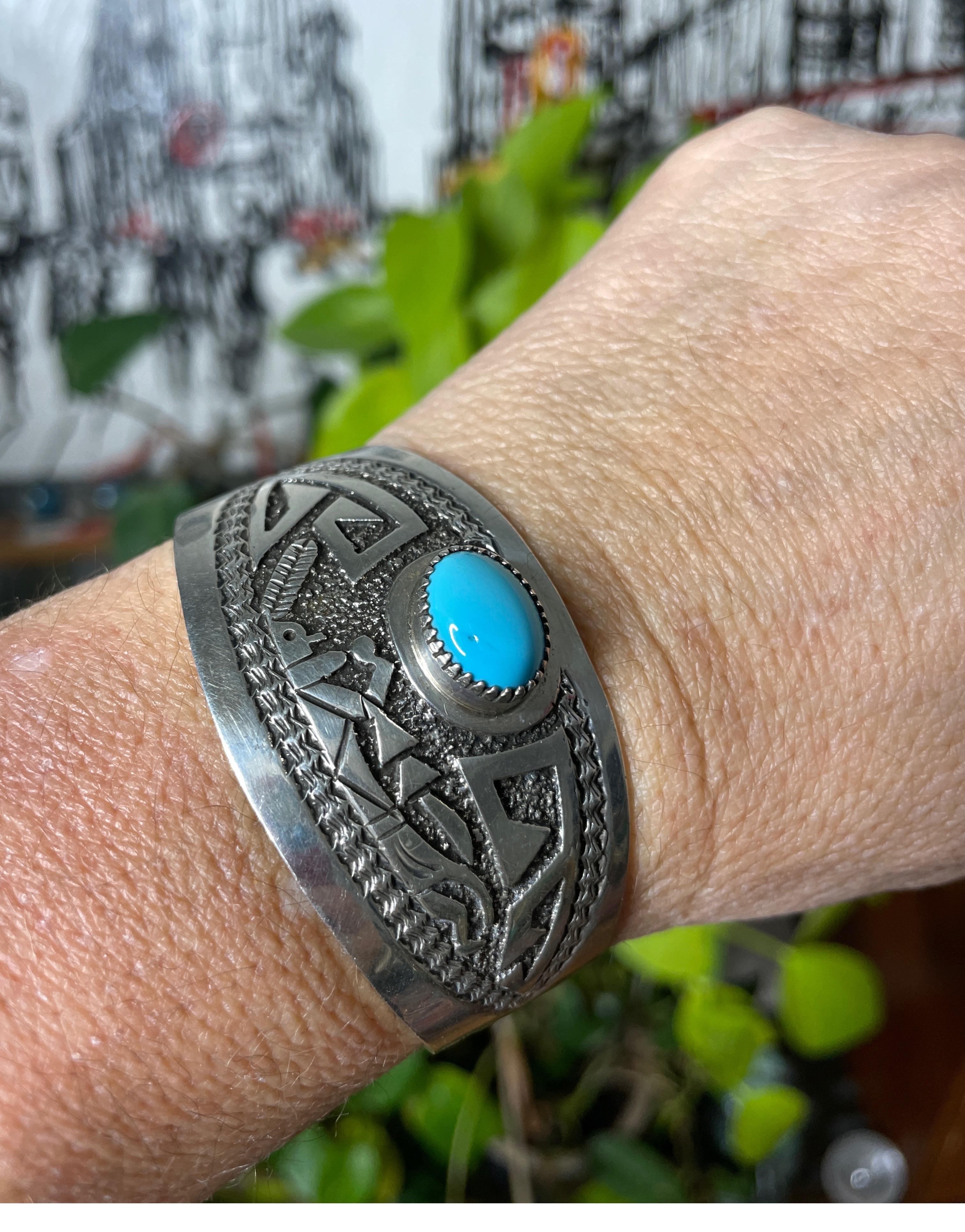 Türkis-Sterlingsilber-Manschettenknöpfe  Armband Native American  im Angebot 2