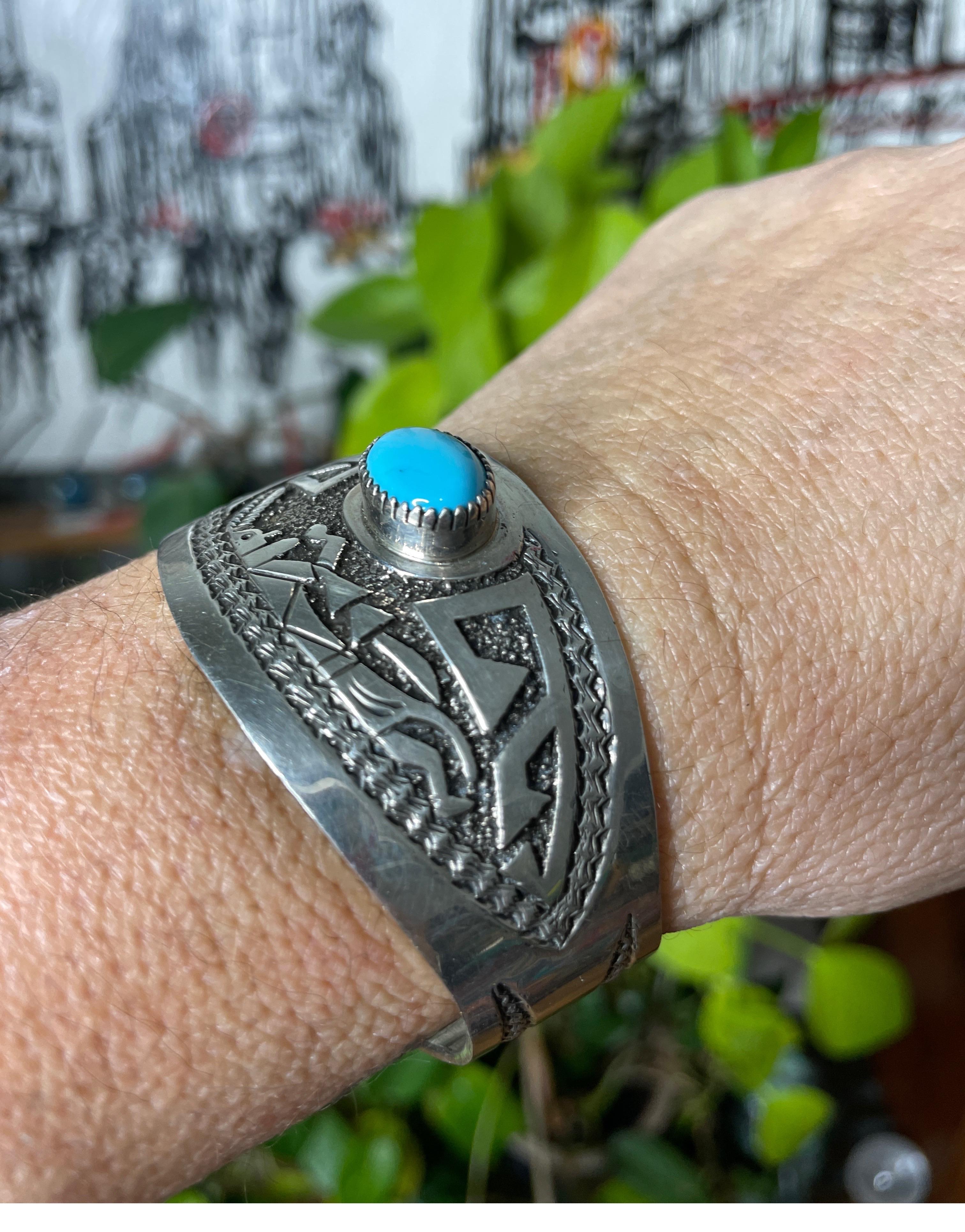 Türkis-Sterlingsilber-Manschettenknöpfe  Armband Native American  im Angebot 3