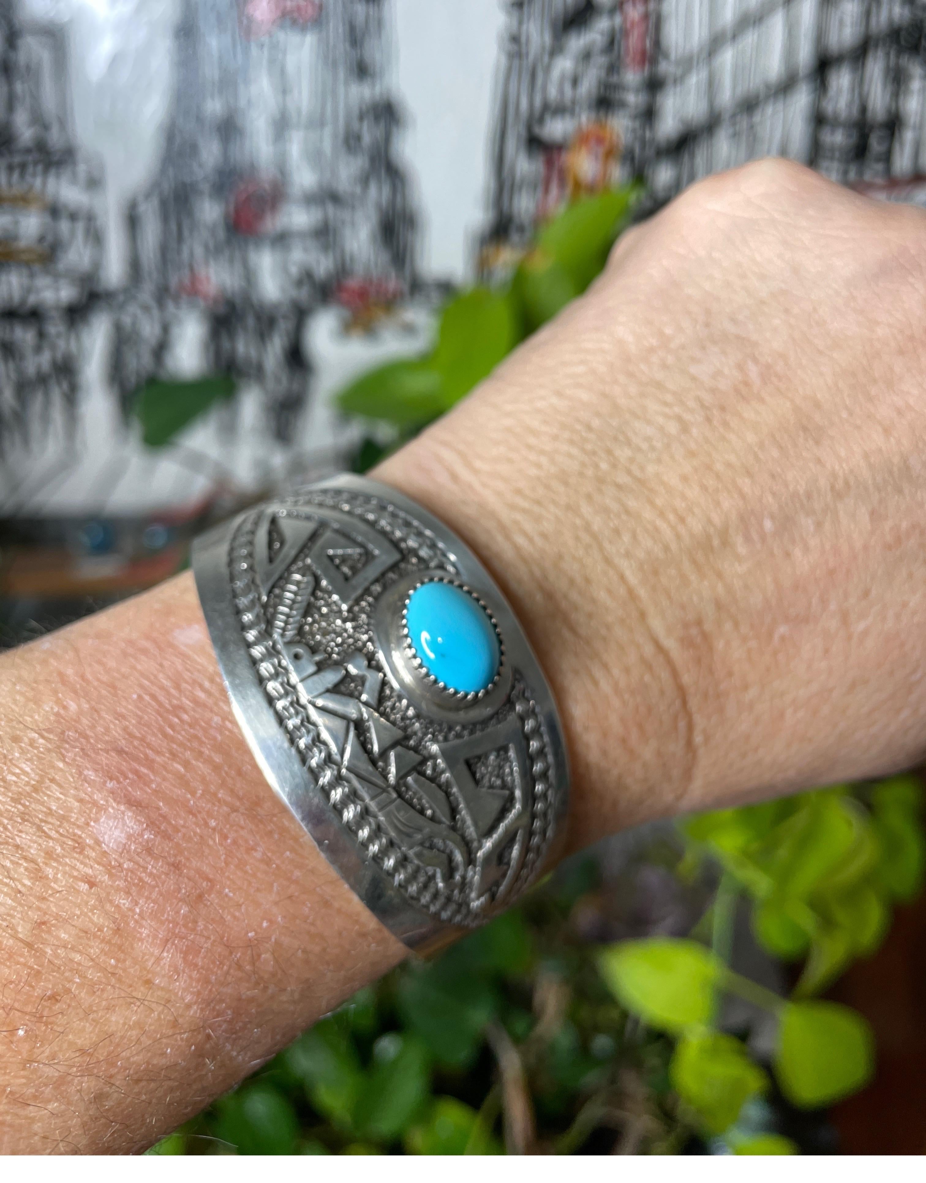Turquoise Sterling SIlver Cuff  Bracelet Native American  For Sale 1