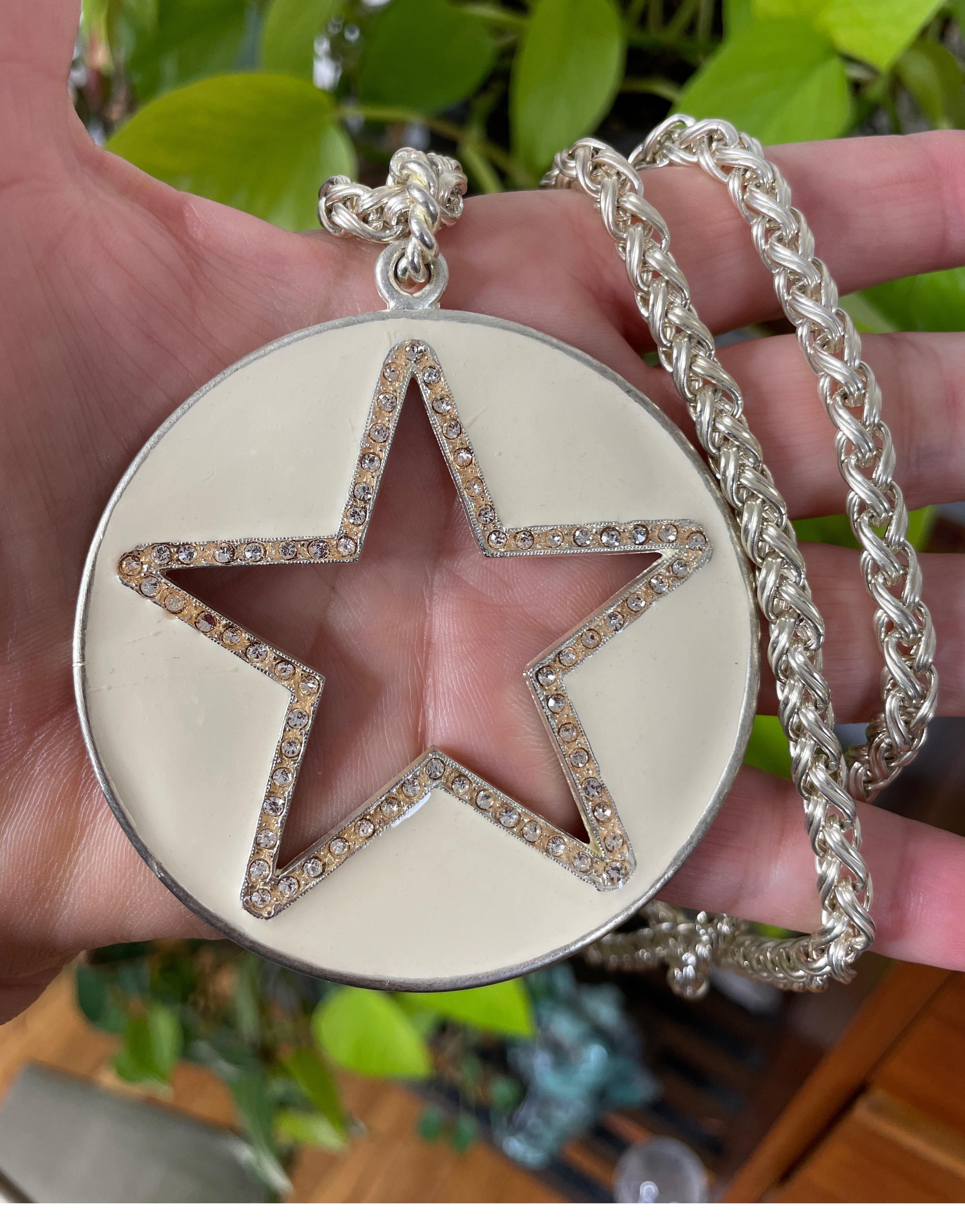  Be a STAR Enameled Crystal Long Necklace Pendant New, Never worn 1990s  1