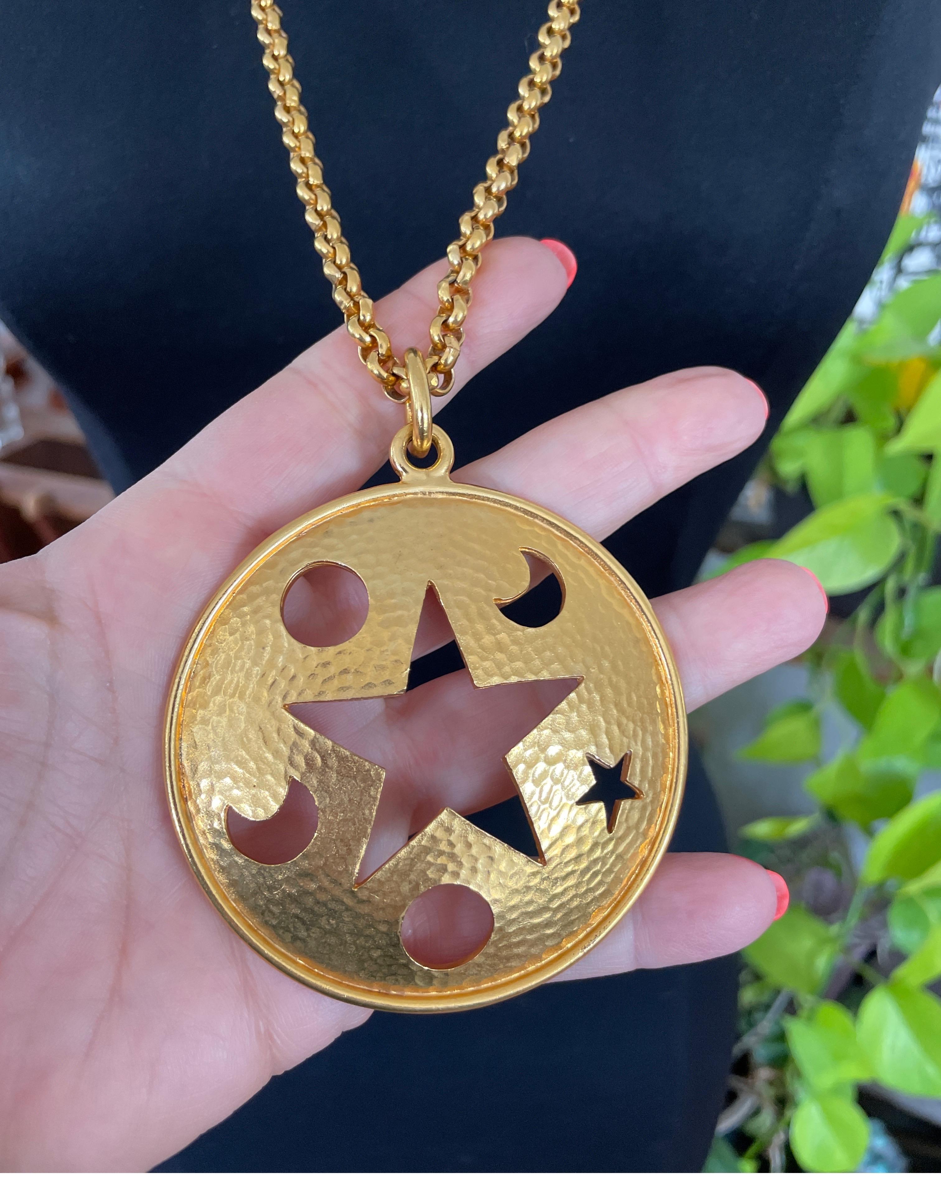 Celine Gold Gilt Star Moon Cut Out Disc Necklace  For Sale 1