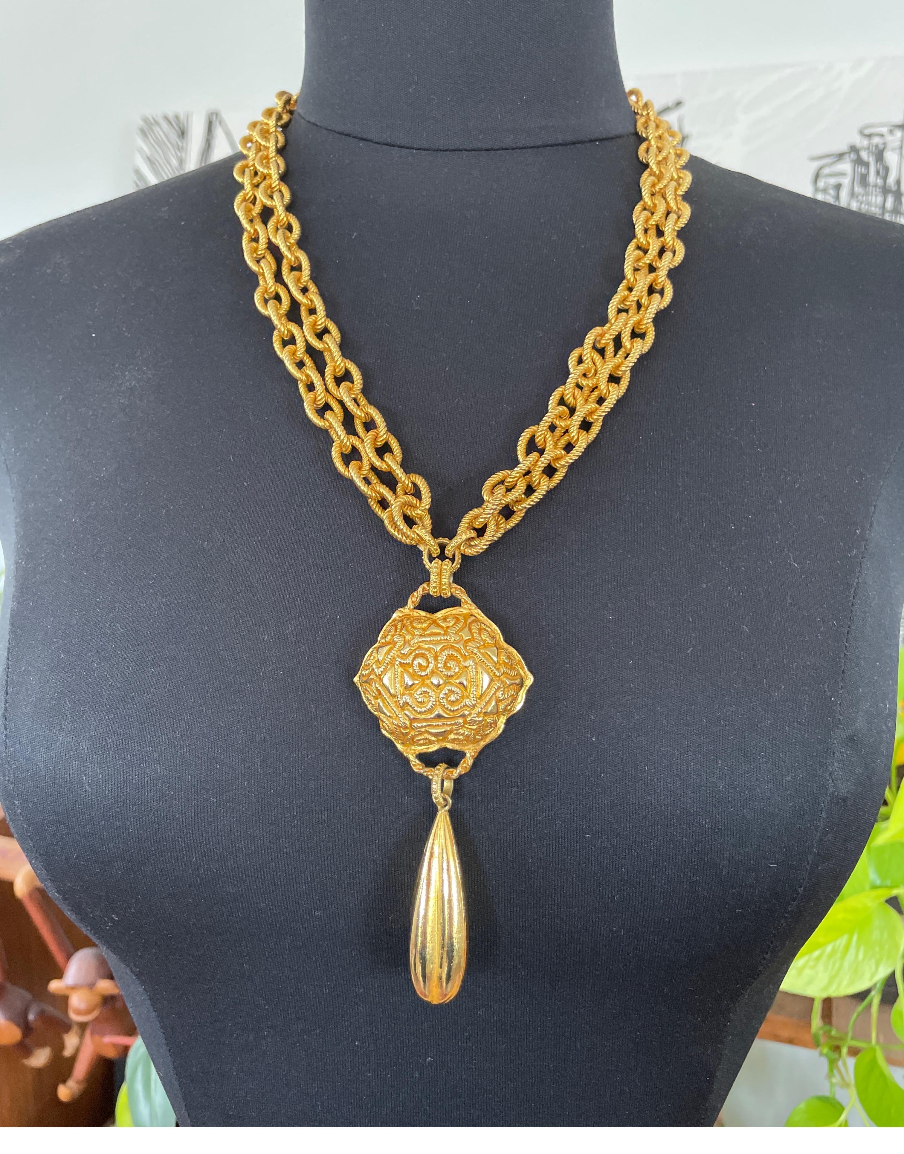 1980s Dominique Aurientis Gold Gilt Drop Necklace New, Never Worn  For Sale 2