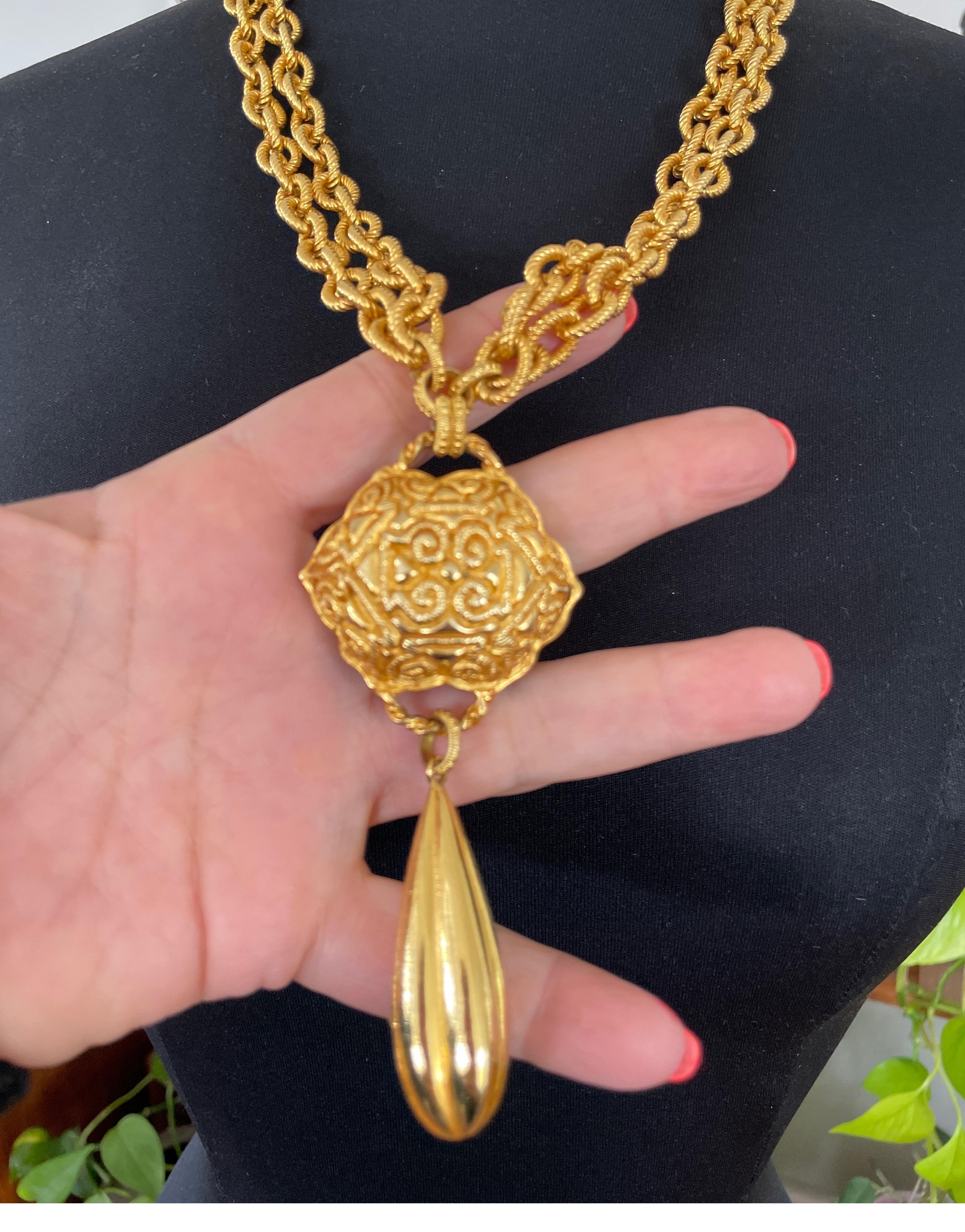 1980er Dominique Aurientis Gold vergoldete Tropfen-Halskette Neu, nie getragen  im Angebot 3