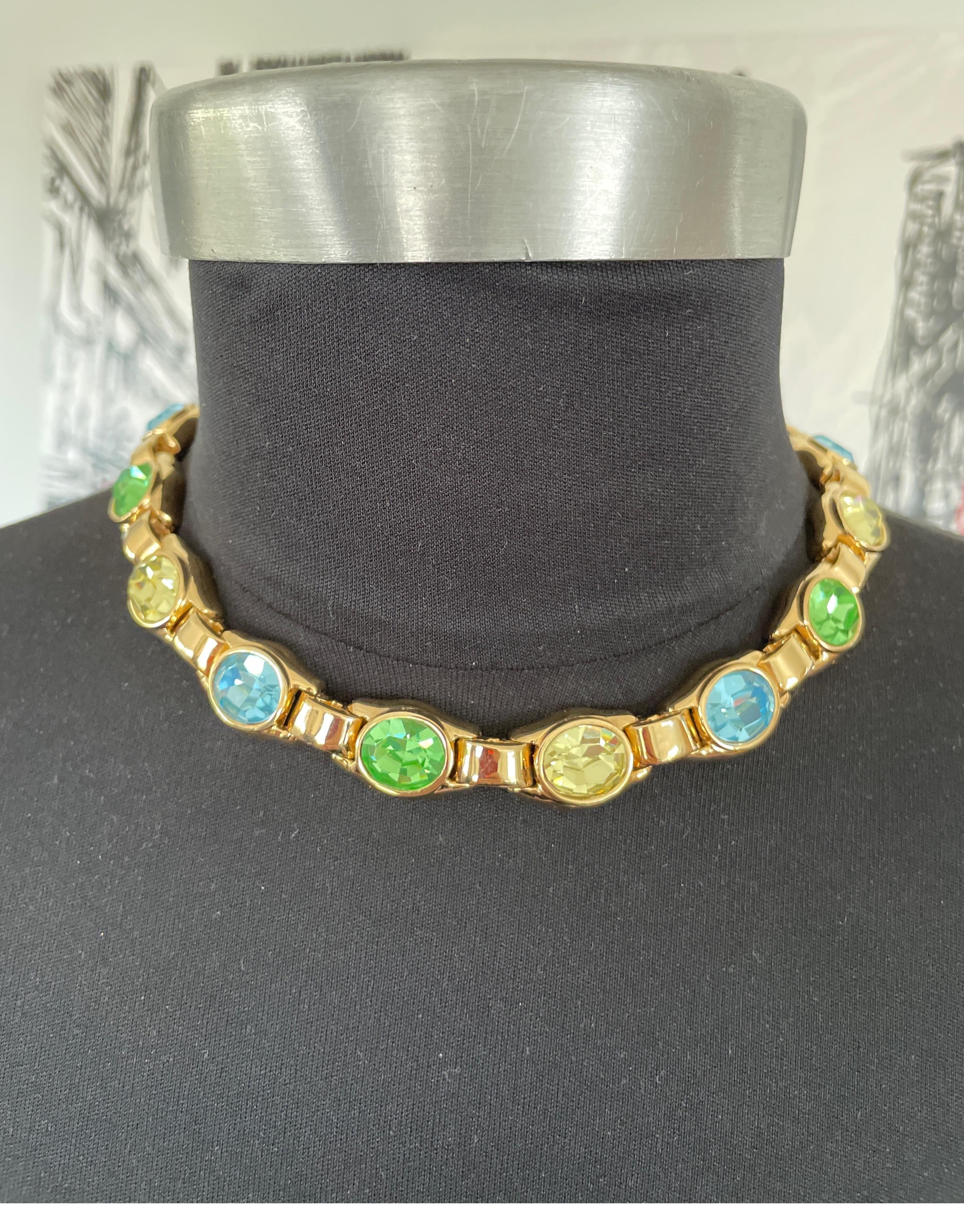 Women's Ciner Necklace Green Blue & Yellow swarovski Crystal New,  Never Worn -1980s For Sale