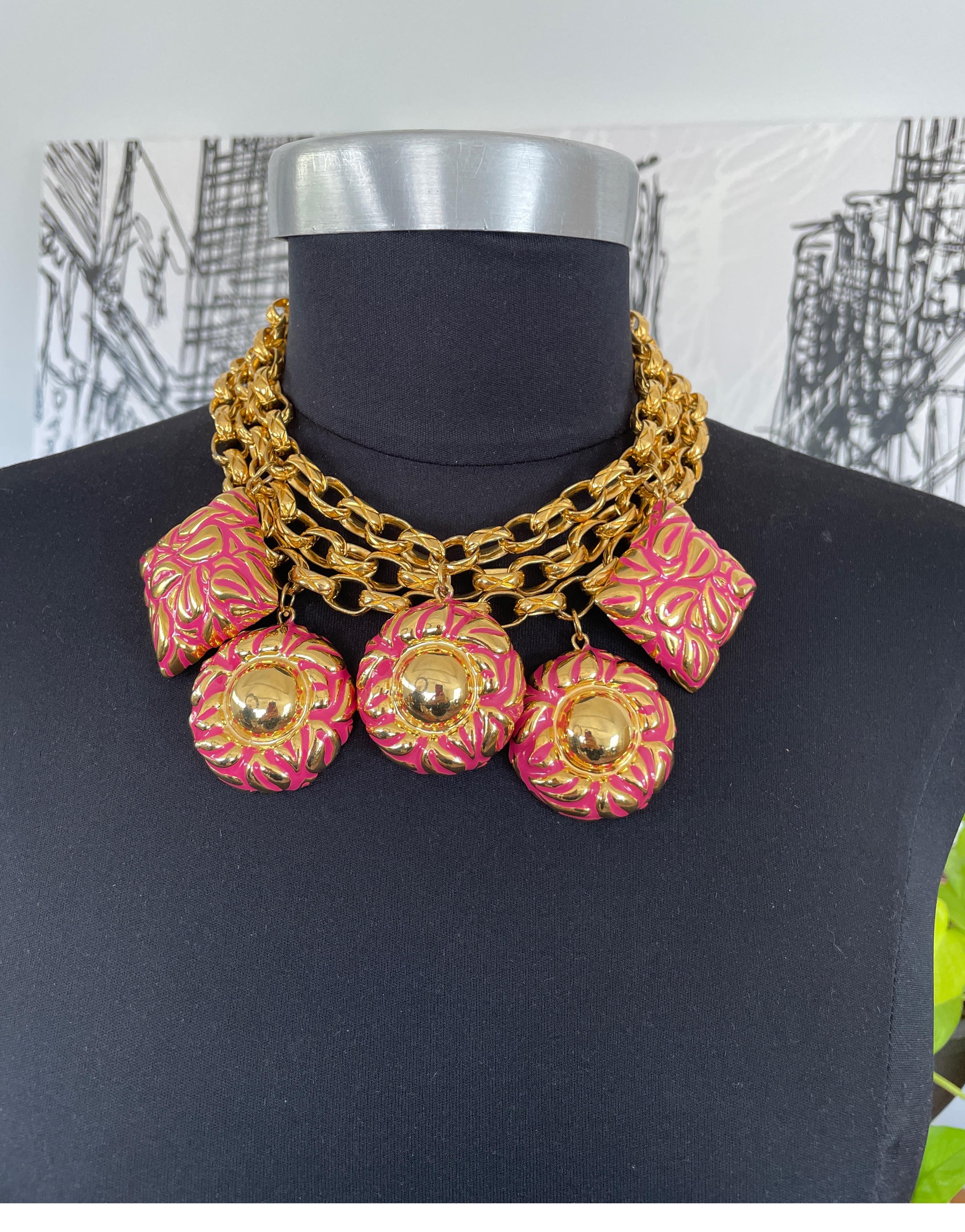 Escada Charm Bib necklace Pink & Gold 1980s  For Sale 1