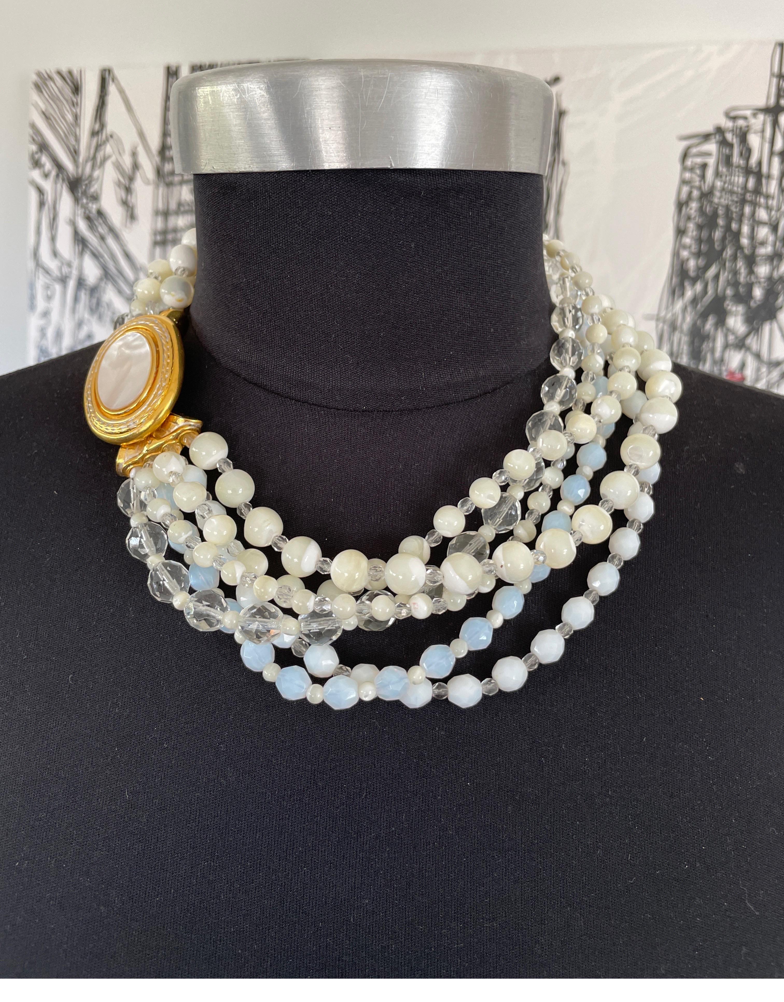 Women's BARRERA Bib Necklace 6 strand faceted Bead White 1990s For Sale