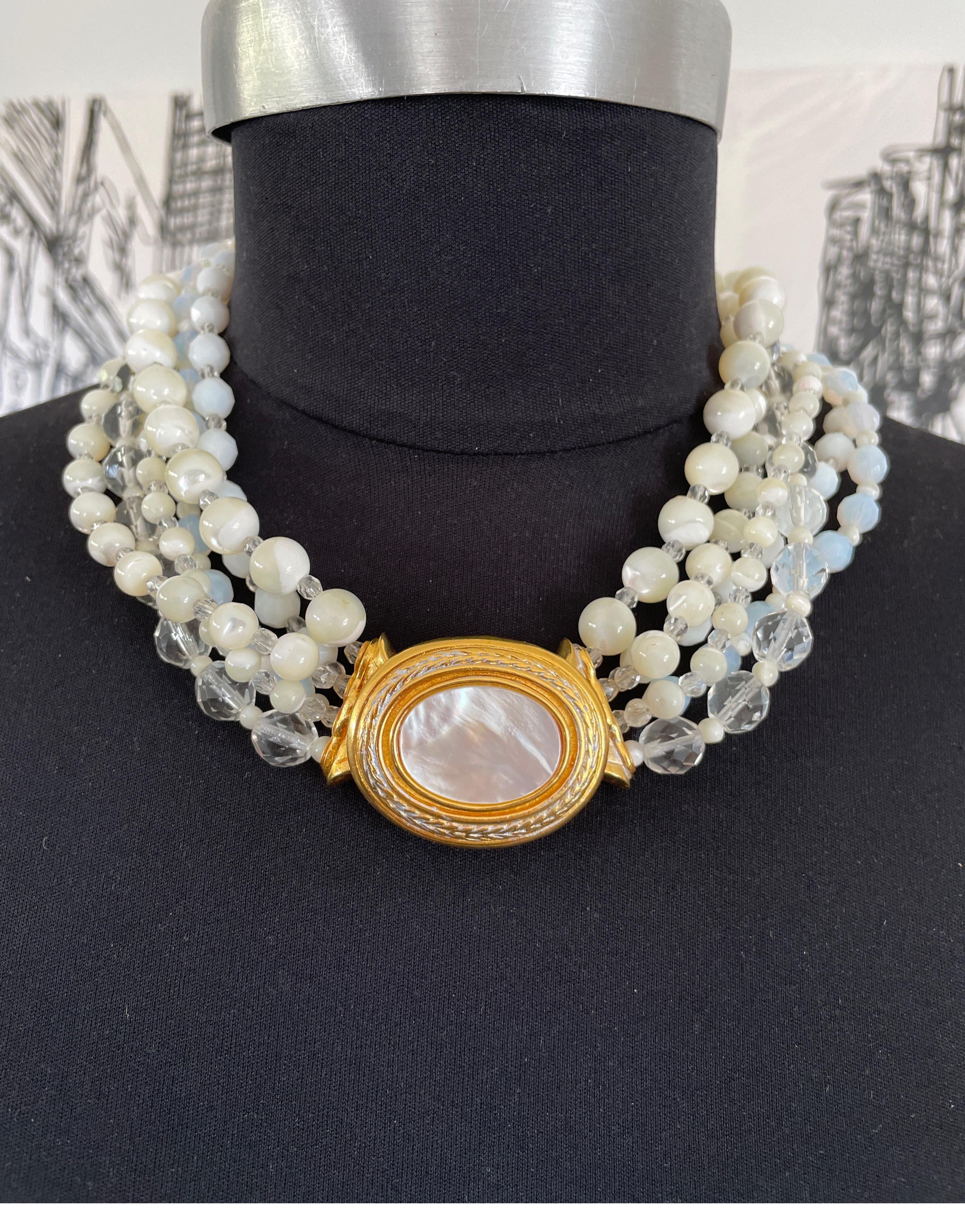 BARRERA Bib Necklace 6 strand faceted Bead White 1990s For Sale 1