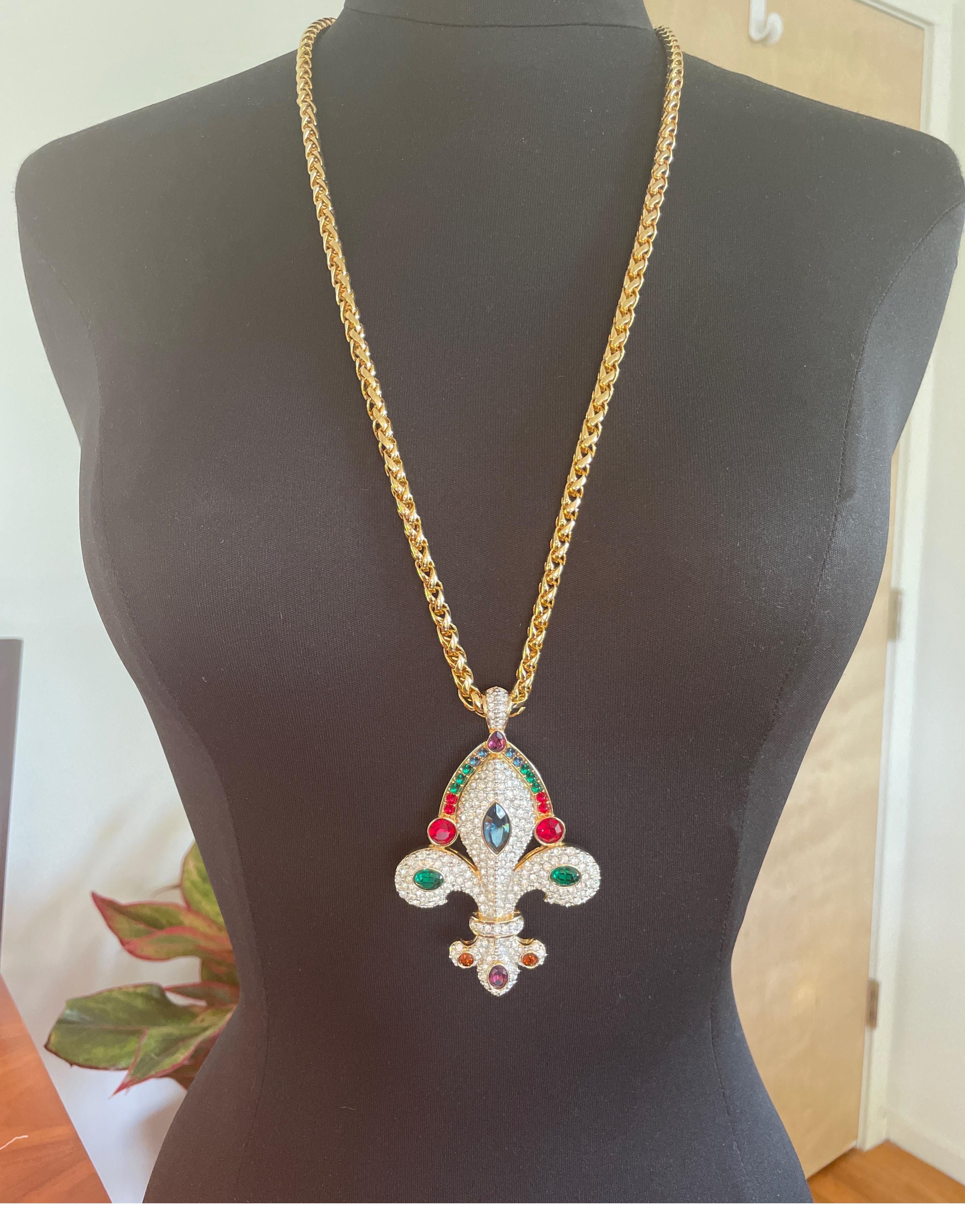 Women's  Swarovski Crystal Fleur De Lis Pendant Necklace, New Never Worn 1990s For Sale