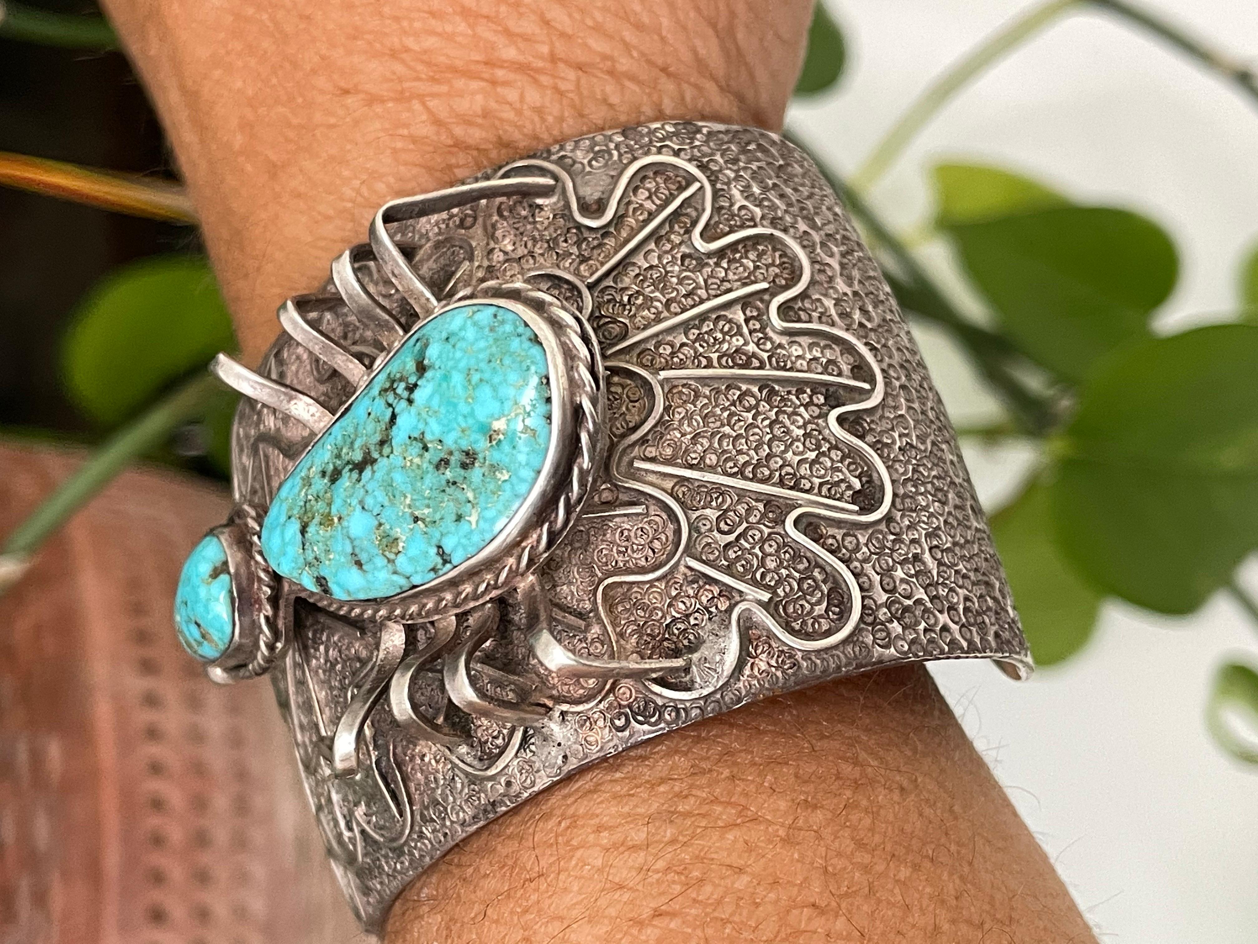  Sterling Silver Turquoise Spider Cuff Bracelet For Sale 1