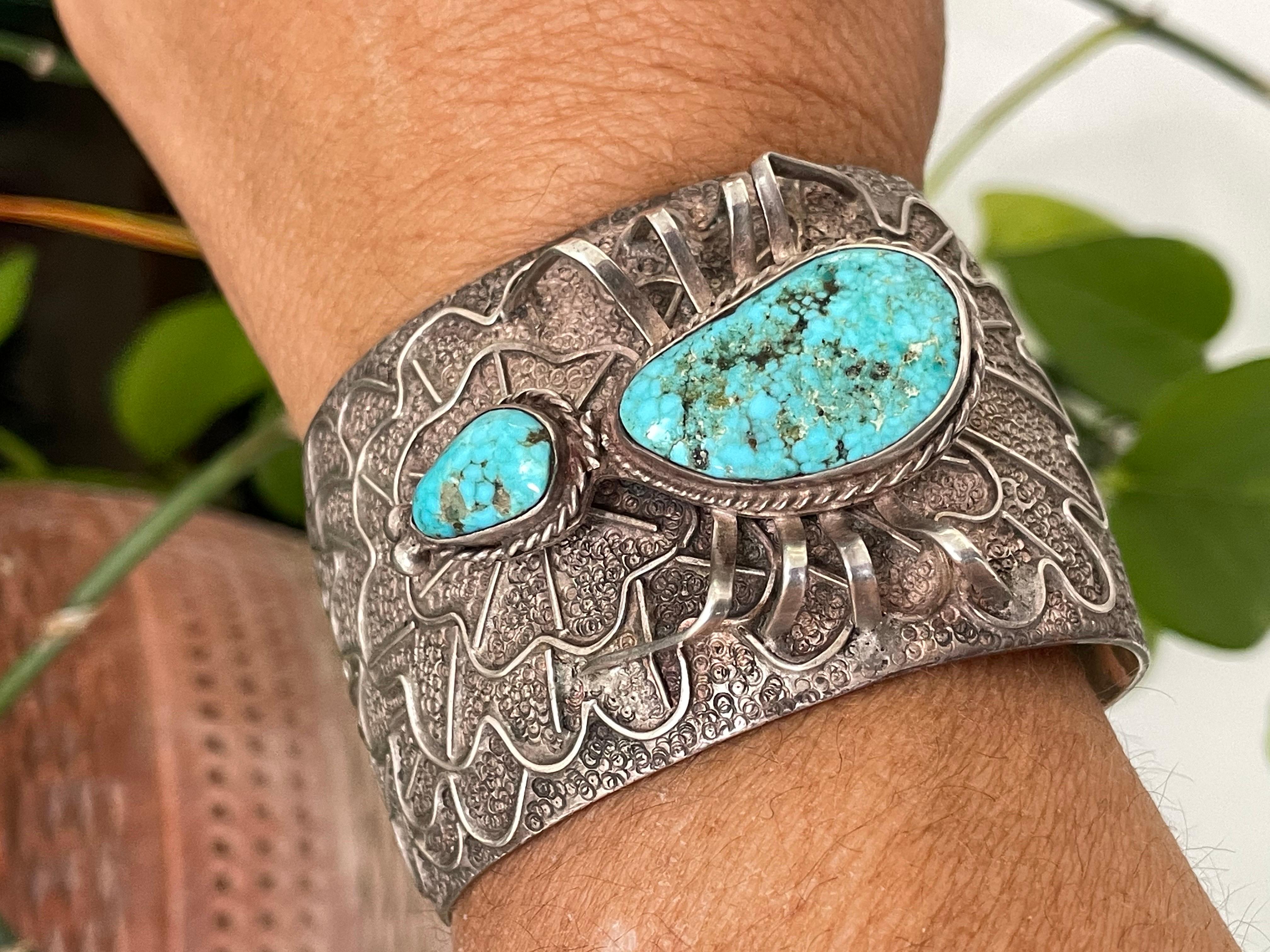  Sterling Silver Turquoise Spider Cuff Bracelet For Sale 4