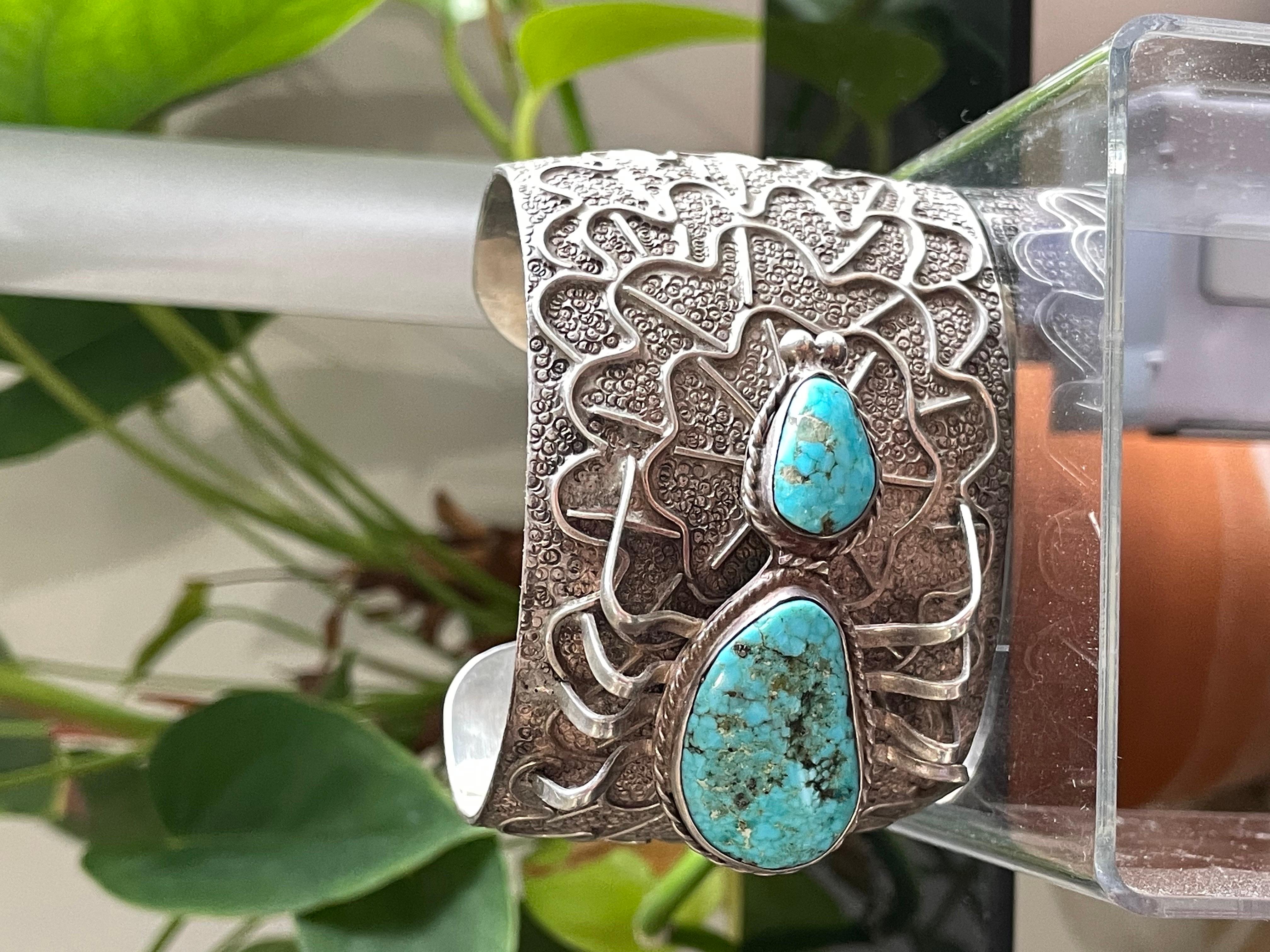  Sterling Silver Turquoise Spider Cuff Bracelet For Sale 6