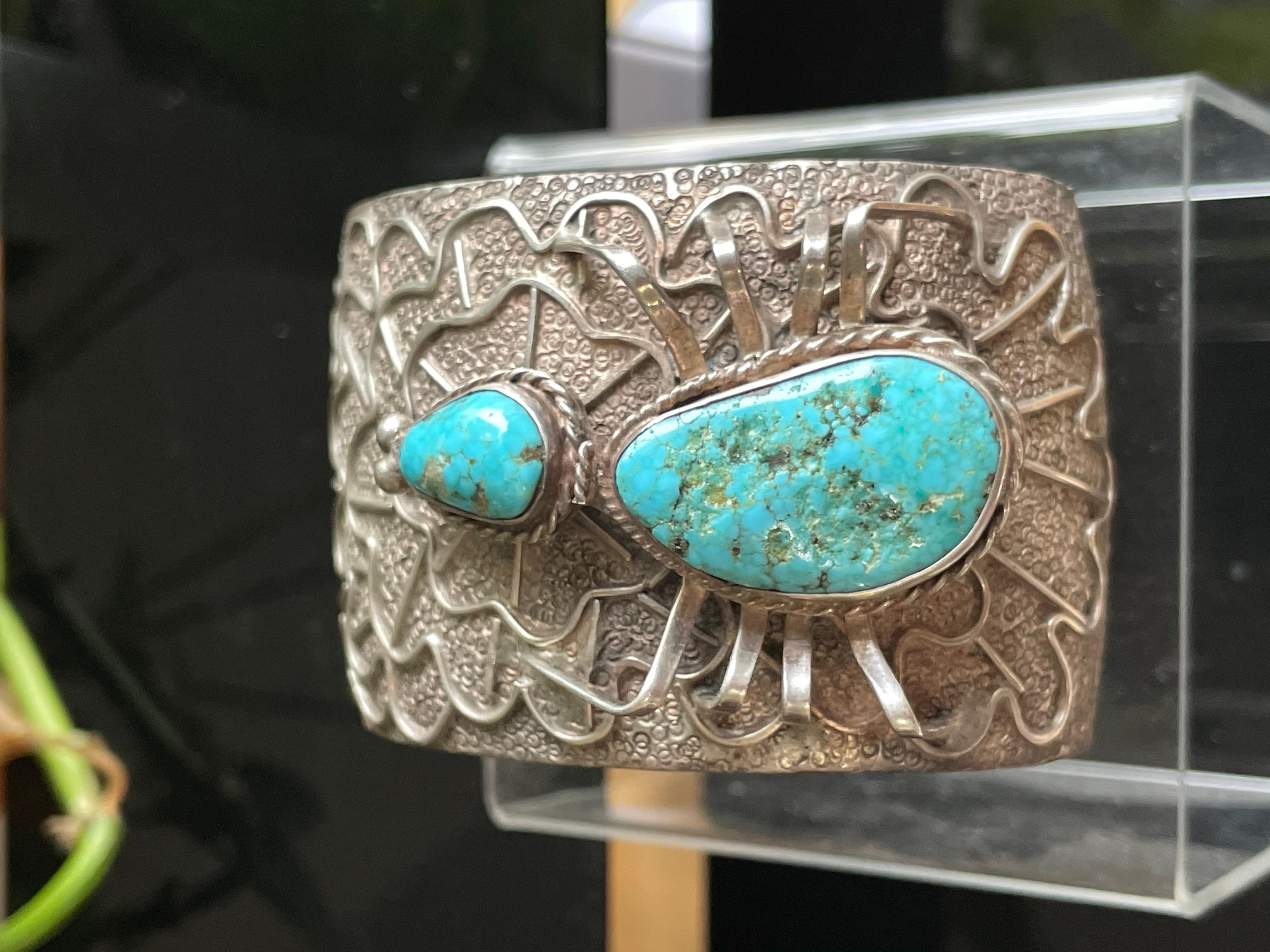  Bracelet manchette araignée en argent sterling et turquoise en vente 9