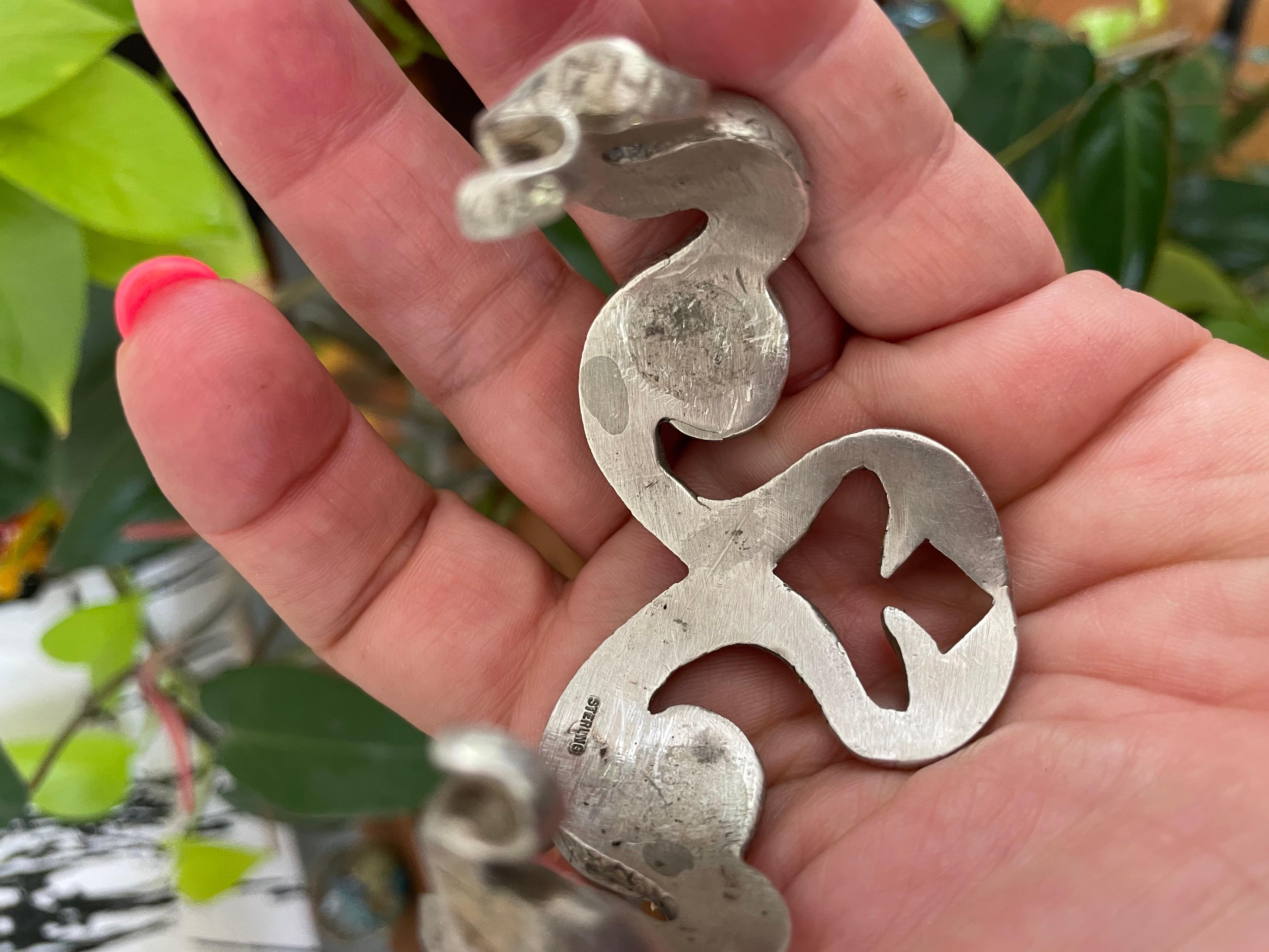 Women's or Men's Sterling Silver Snake Cuff Bracelet Double Headed Serpent  For Sale