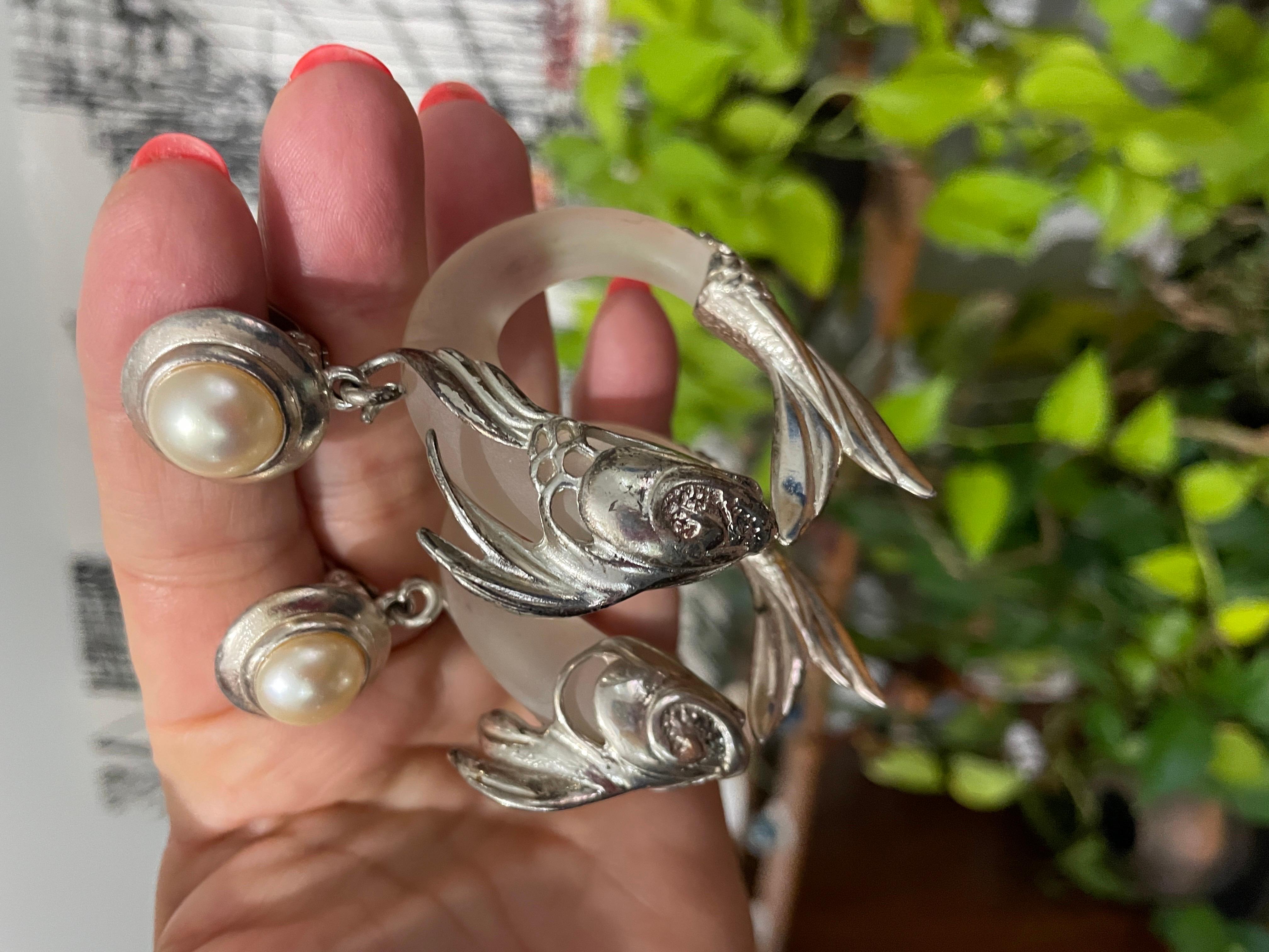  Inna Cytrine Lucite Silver fish Dangle Earrings New, Never Worn -1980s For Sale 2