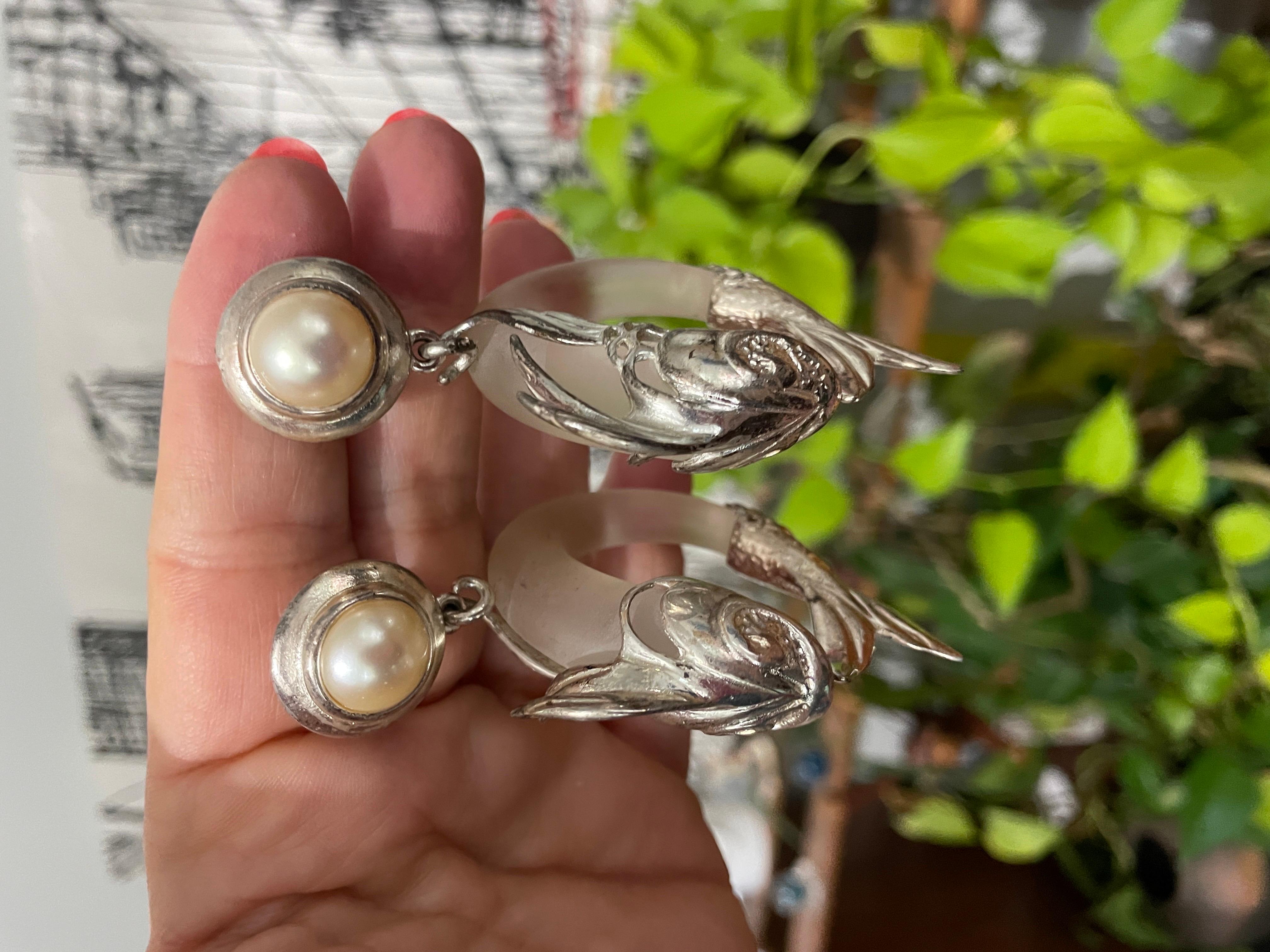  Inna Cytrine Lucite Silver fish Dangle Earrings New, Never Worn -1980s For Sale 3