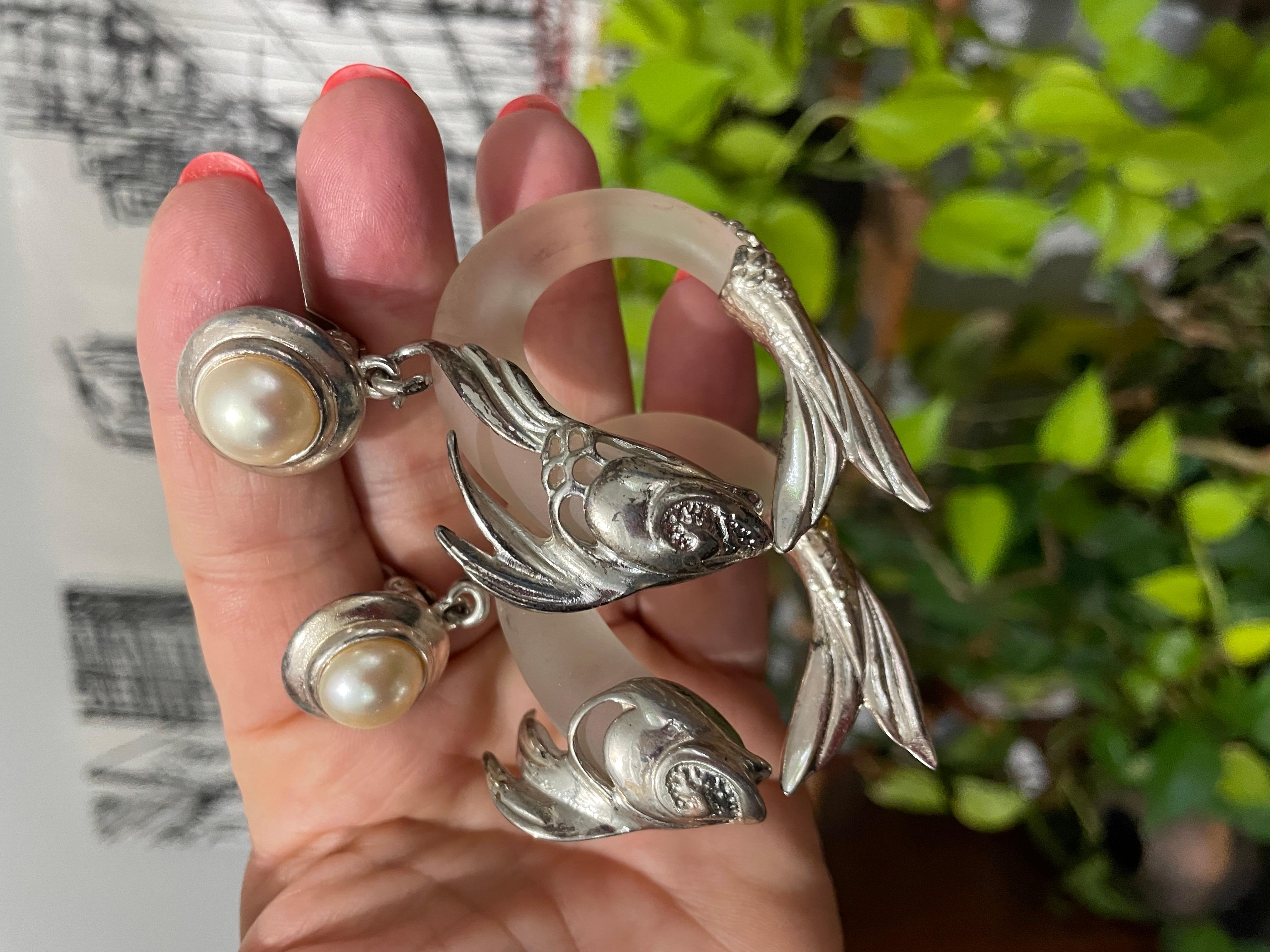  Inna Cytrine Lucite Silver fish Dangle Earrings New, Never Worn -1980s For Sale 4